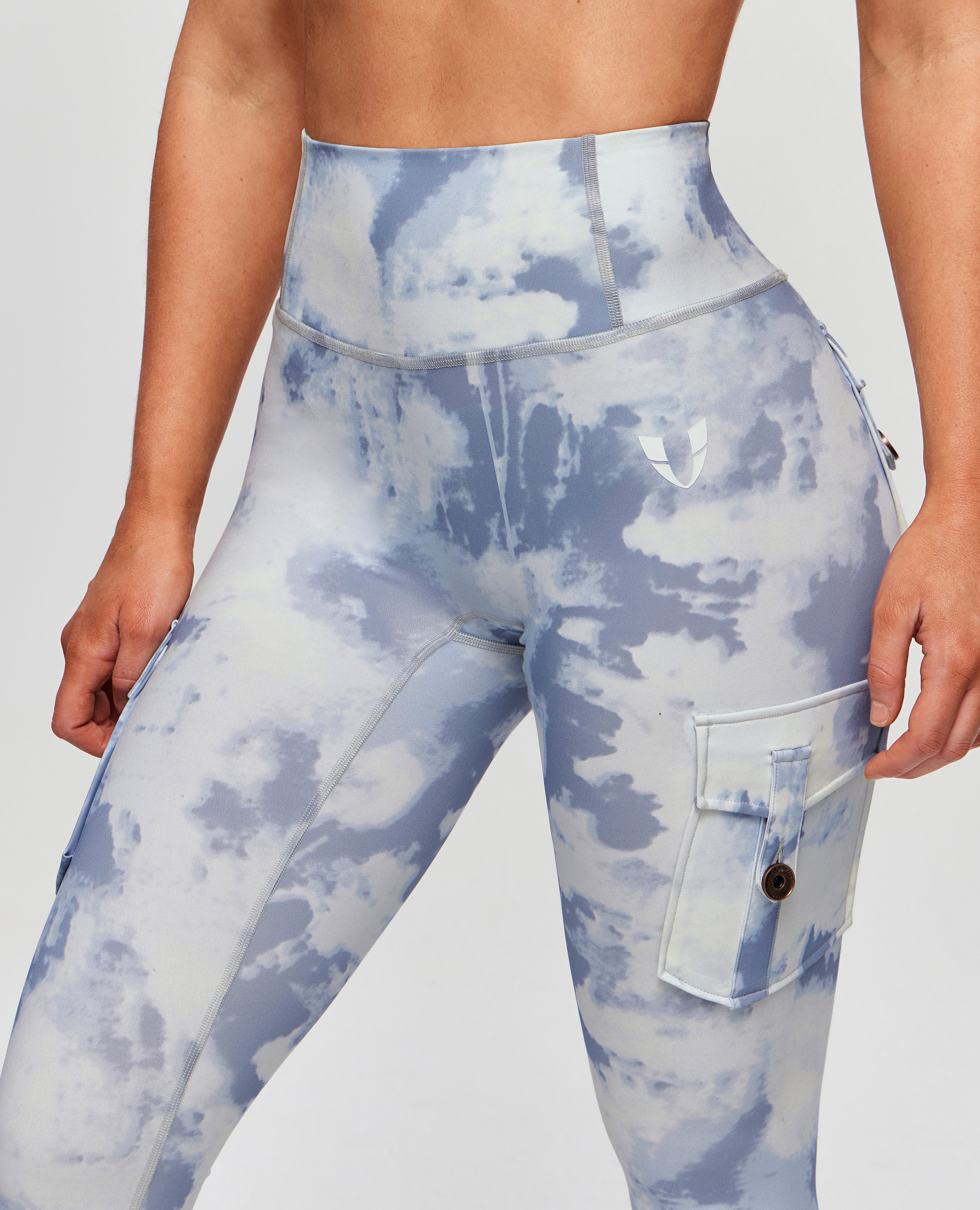 High Waisted Cargo Leggings - Grey blue Gradient