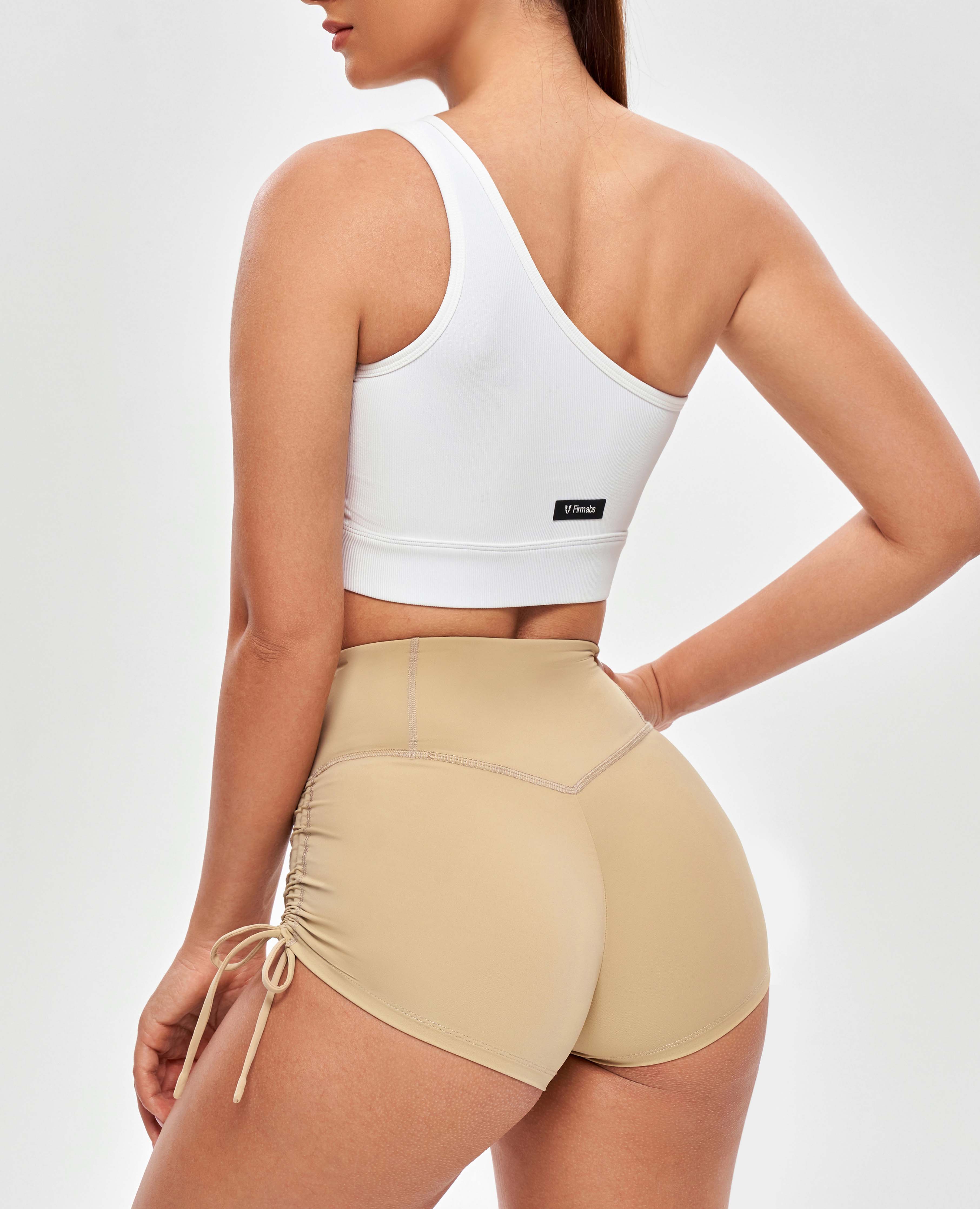 V-waist Scrunch Butt Shorts - Khaki Yellow