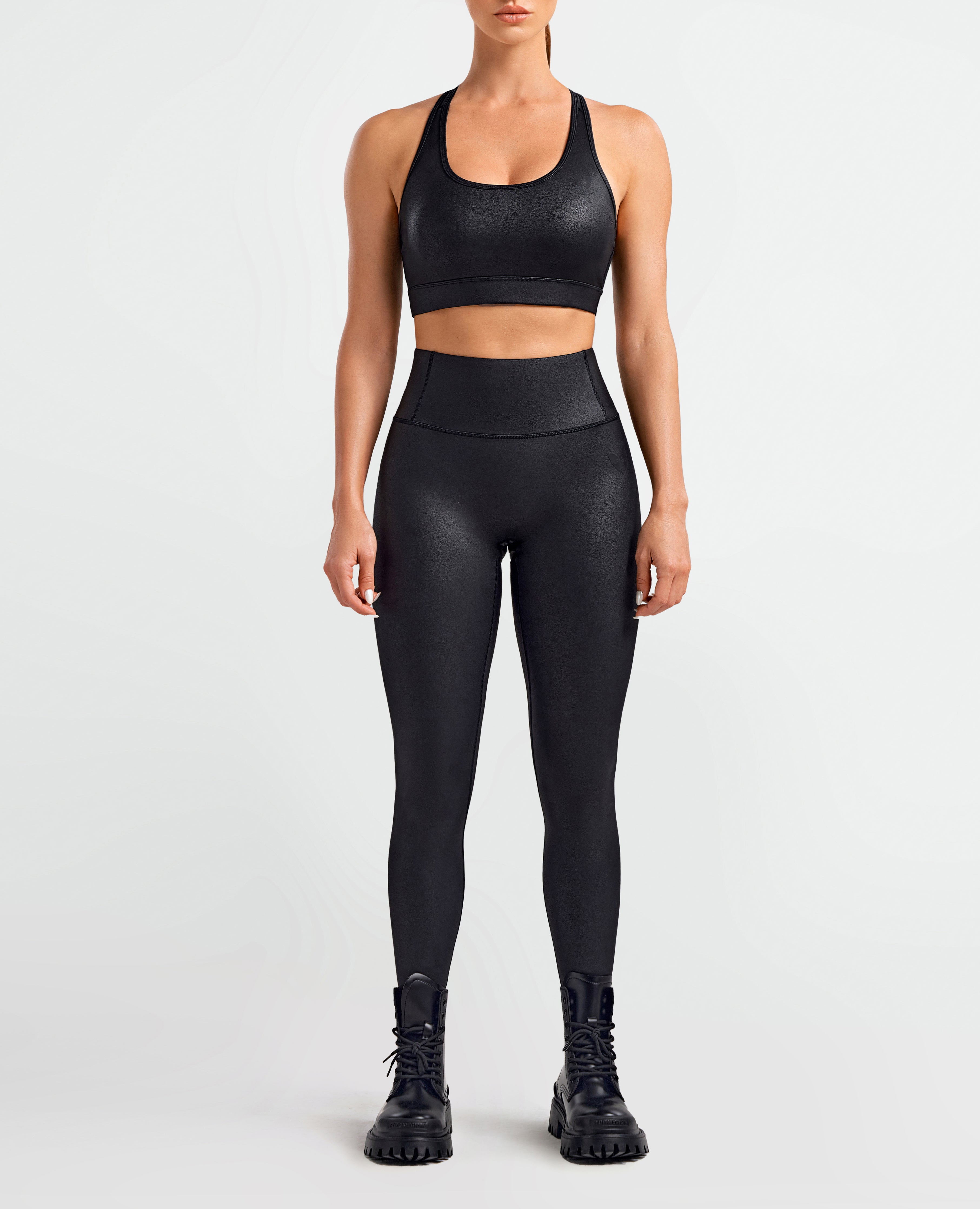 Faux Leather Cargo Power Leggings - Black