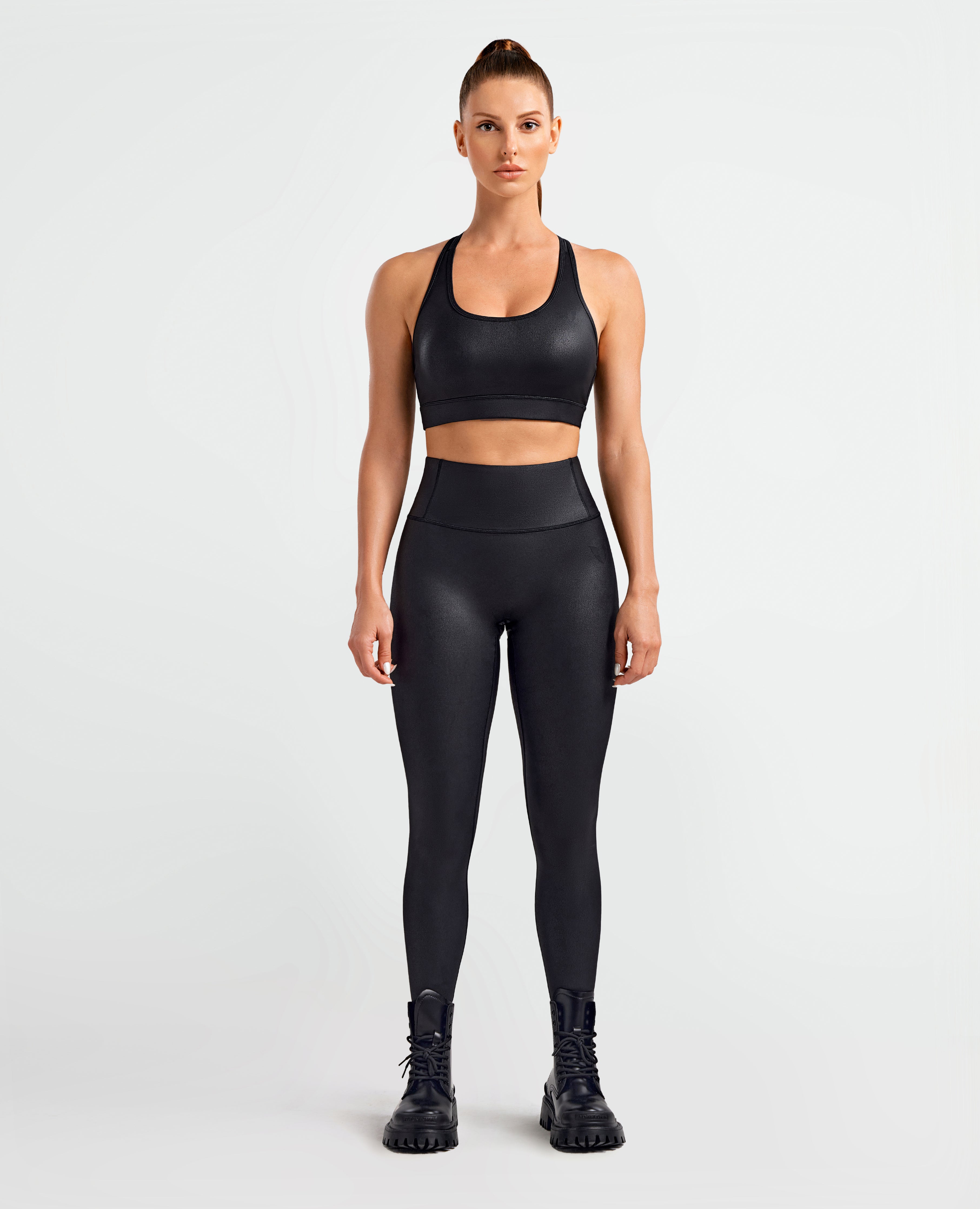 Faux Leather Cargo Power Leggings - Black