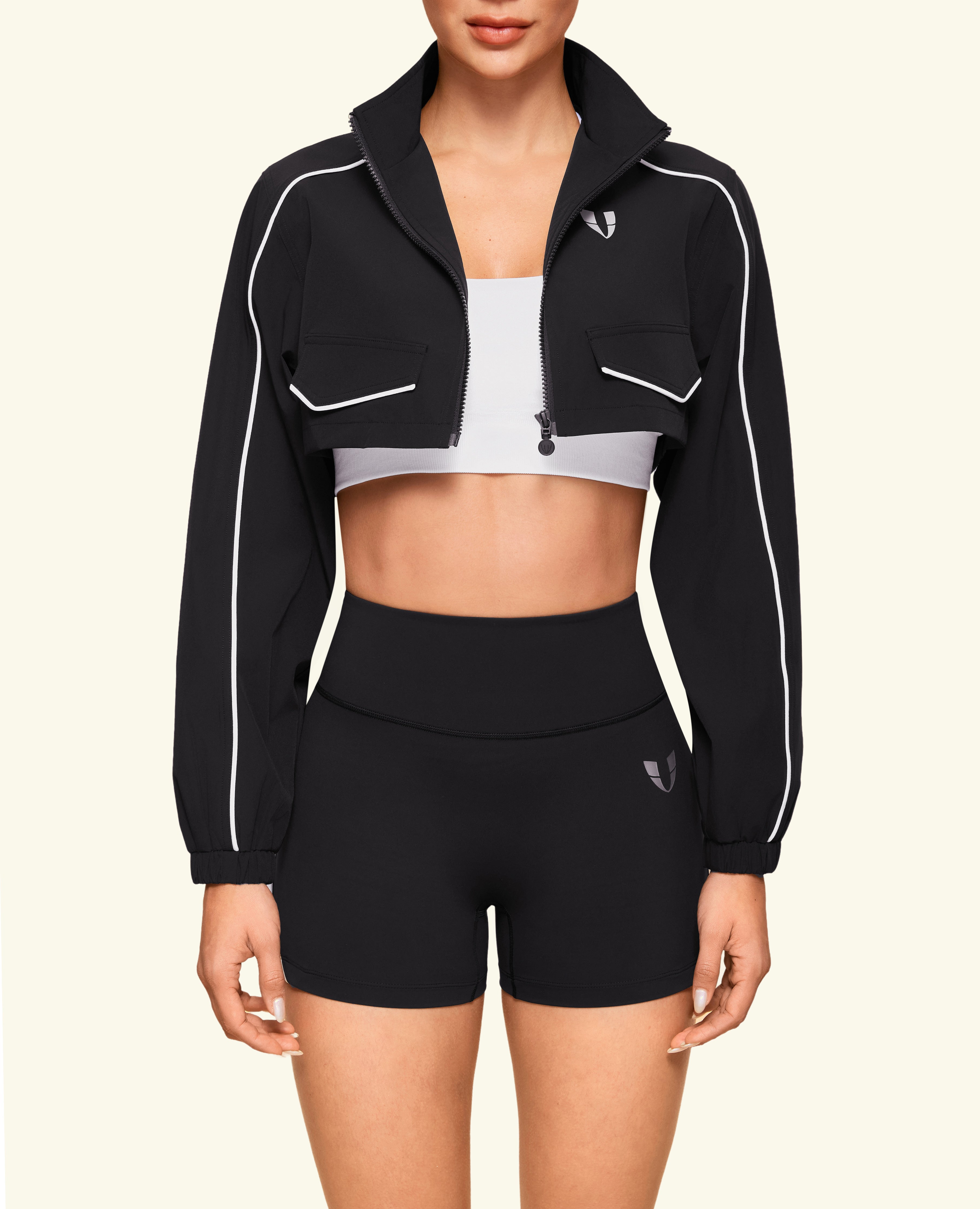 Move-on Stand Collar Cropped Jacket - Black