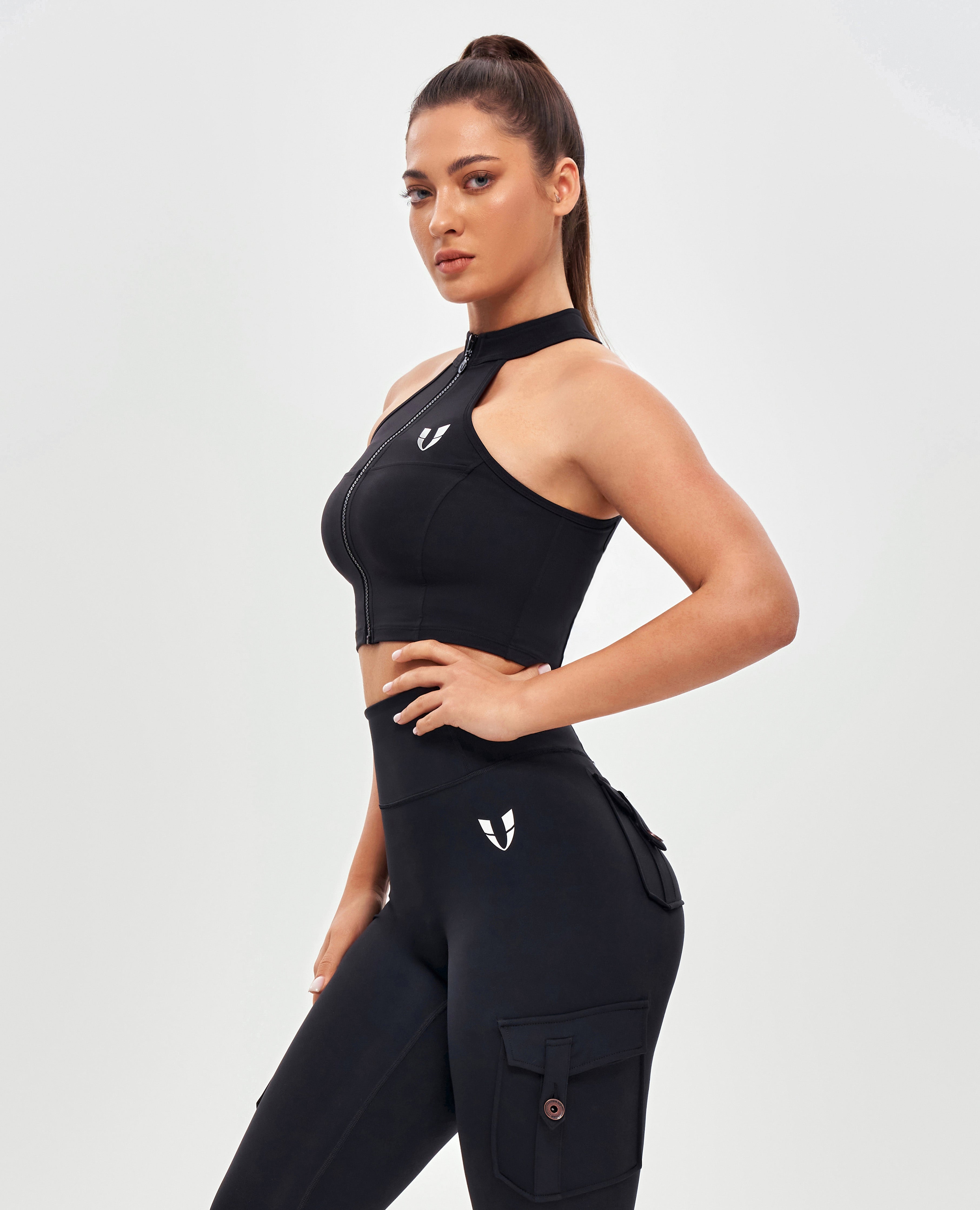 Zip Up Cropped Tank - Black