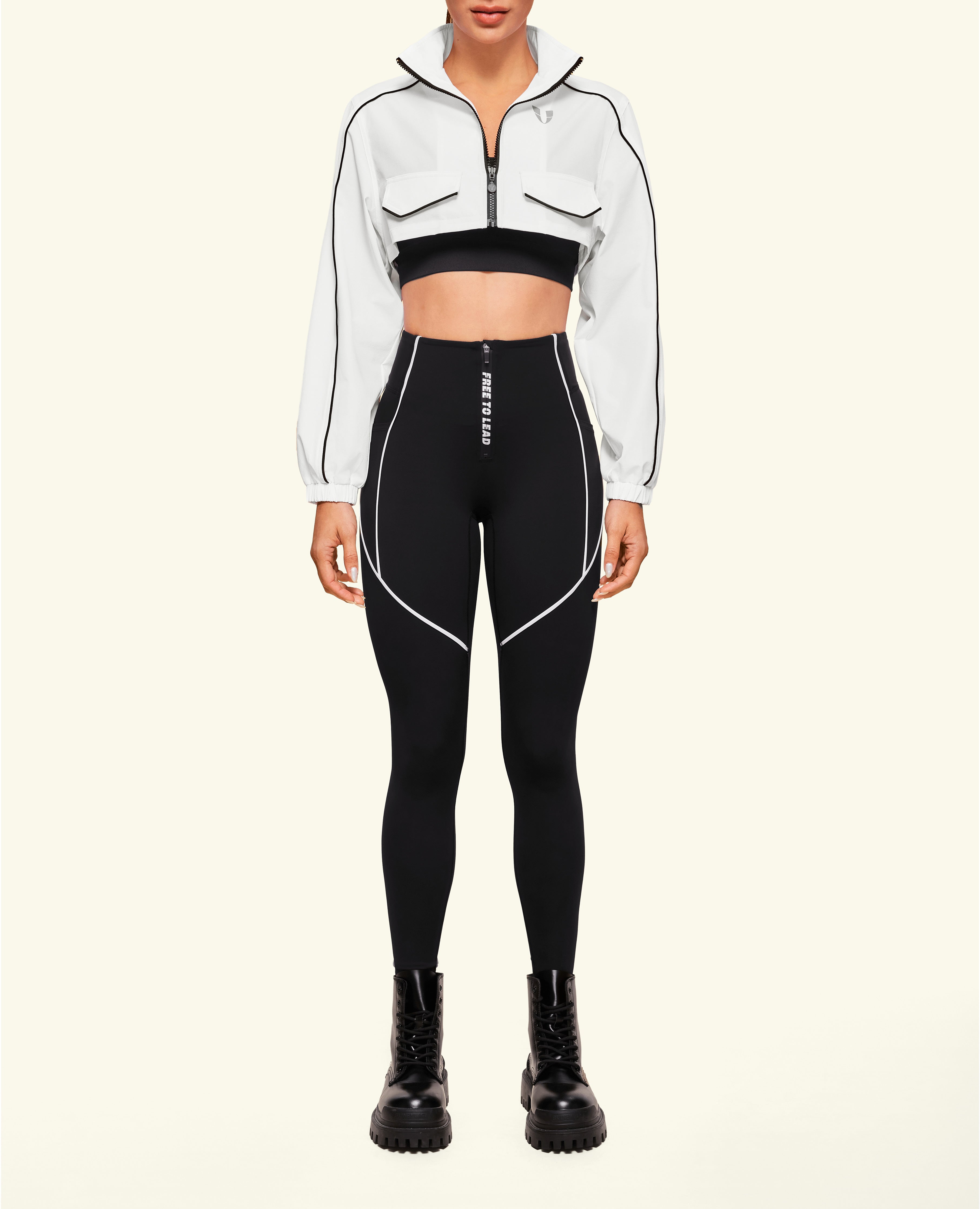 Move-on Stand Collar Cropped Jacket - White