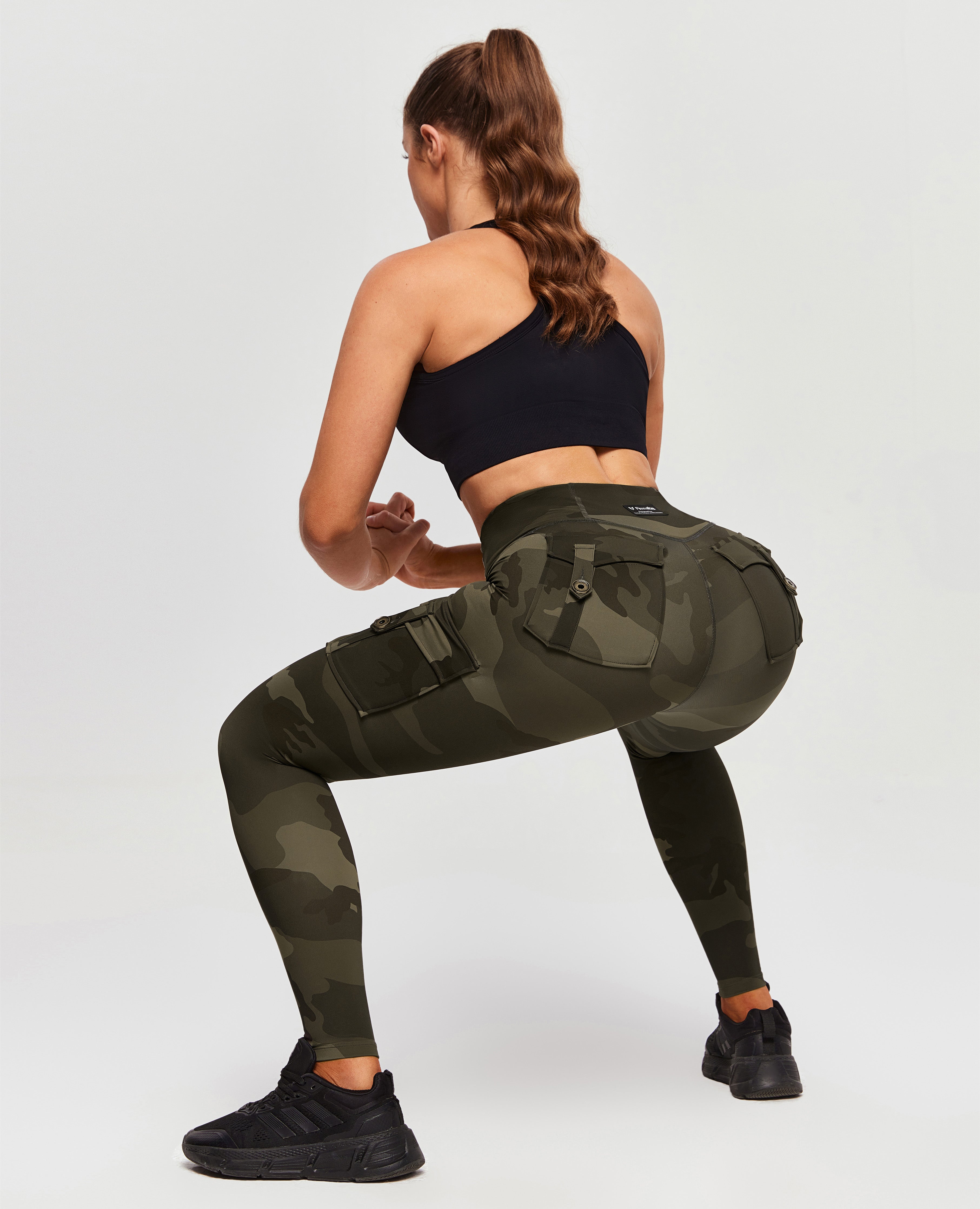 High Waisted Cargo Leggings Army Green Camo FIRM ABS