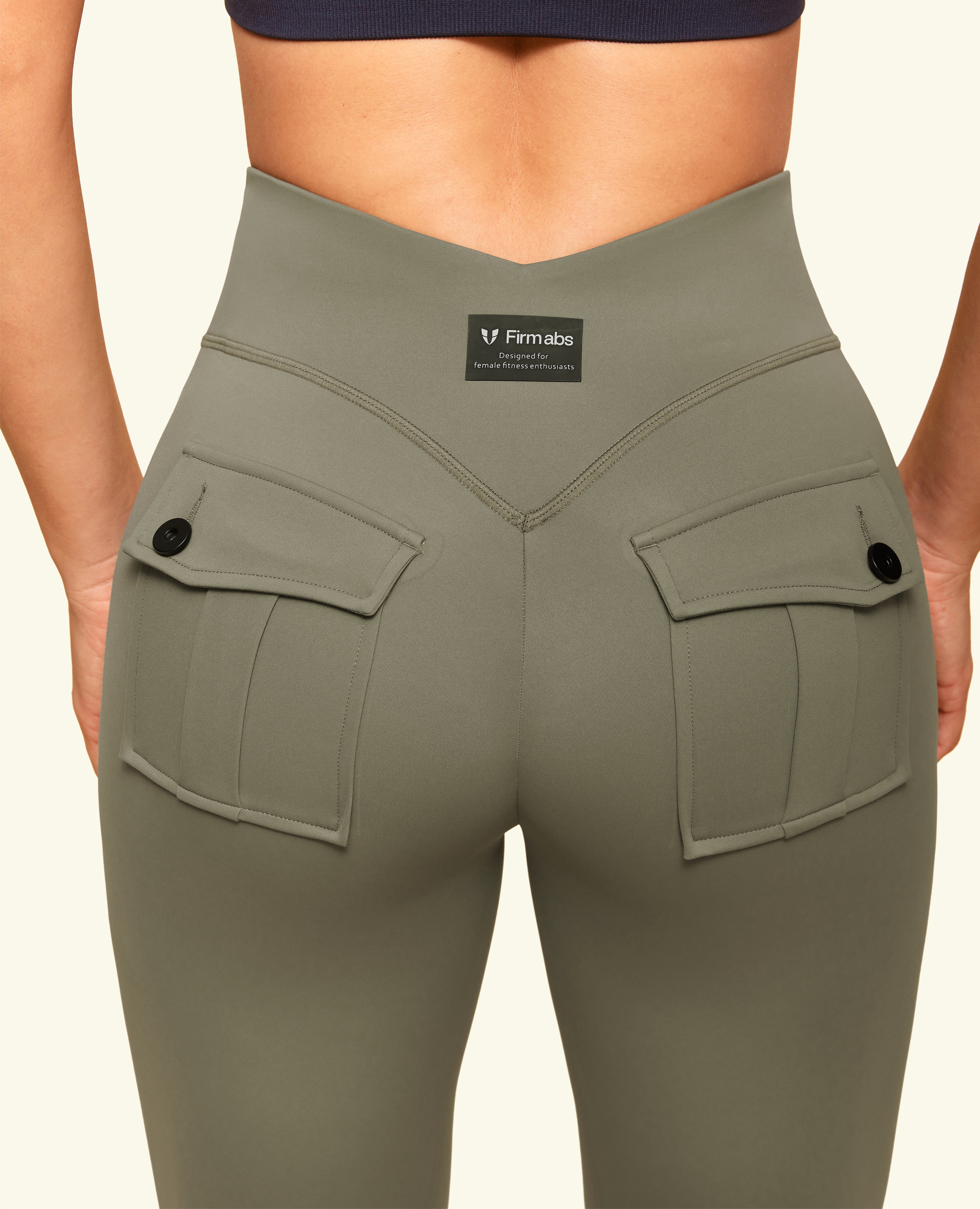 Zip Front Pocket Powerful leggings - Army Green