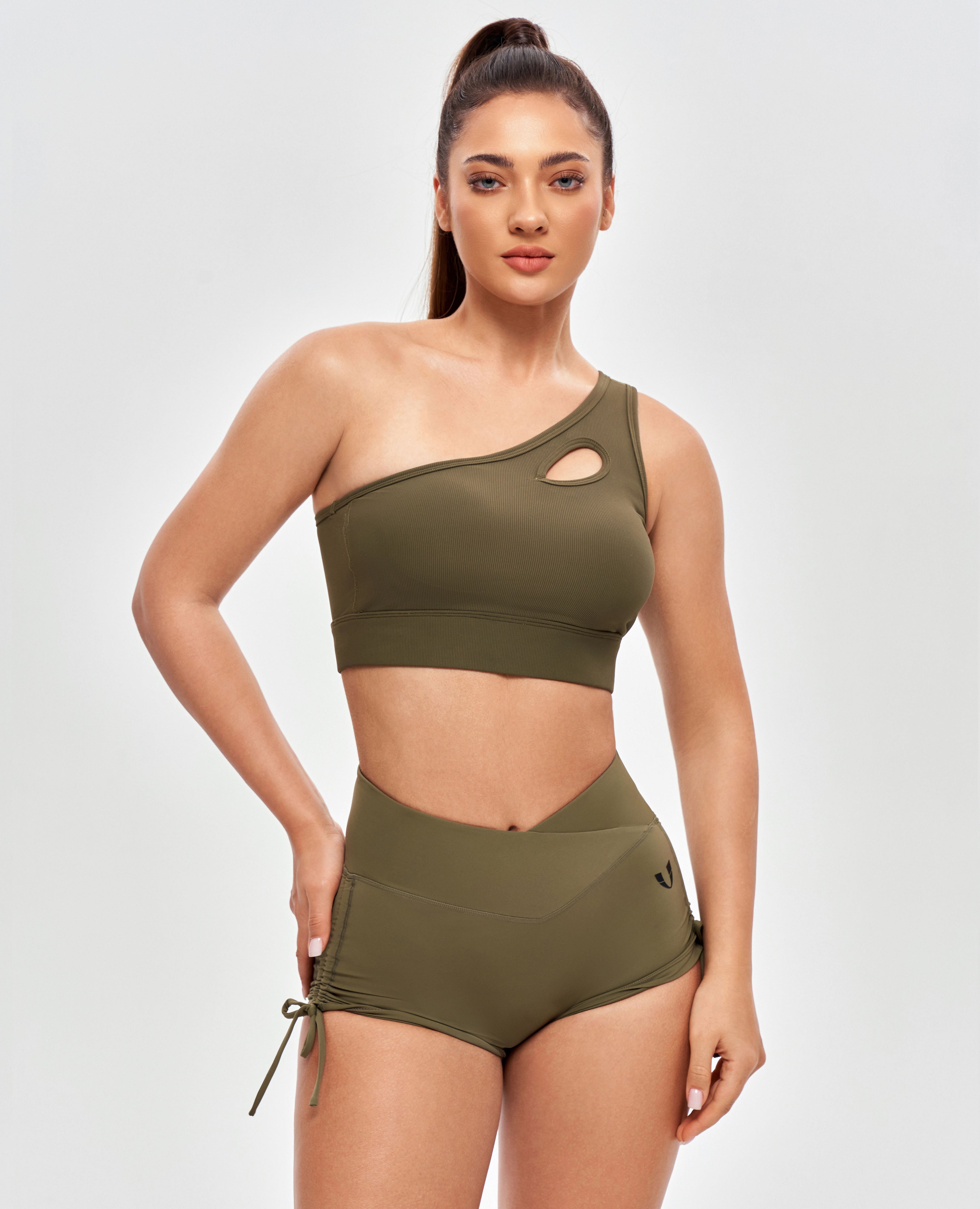 V-waist Scrunch Butt Shorts - Combat Green