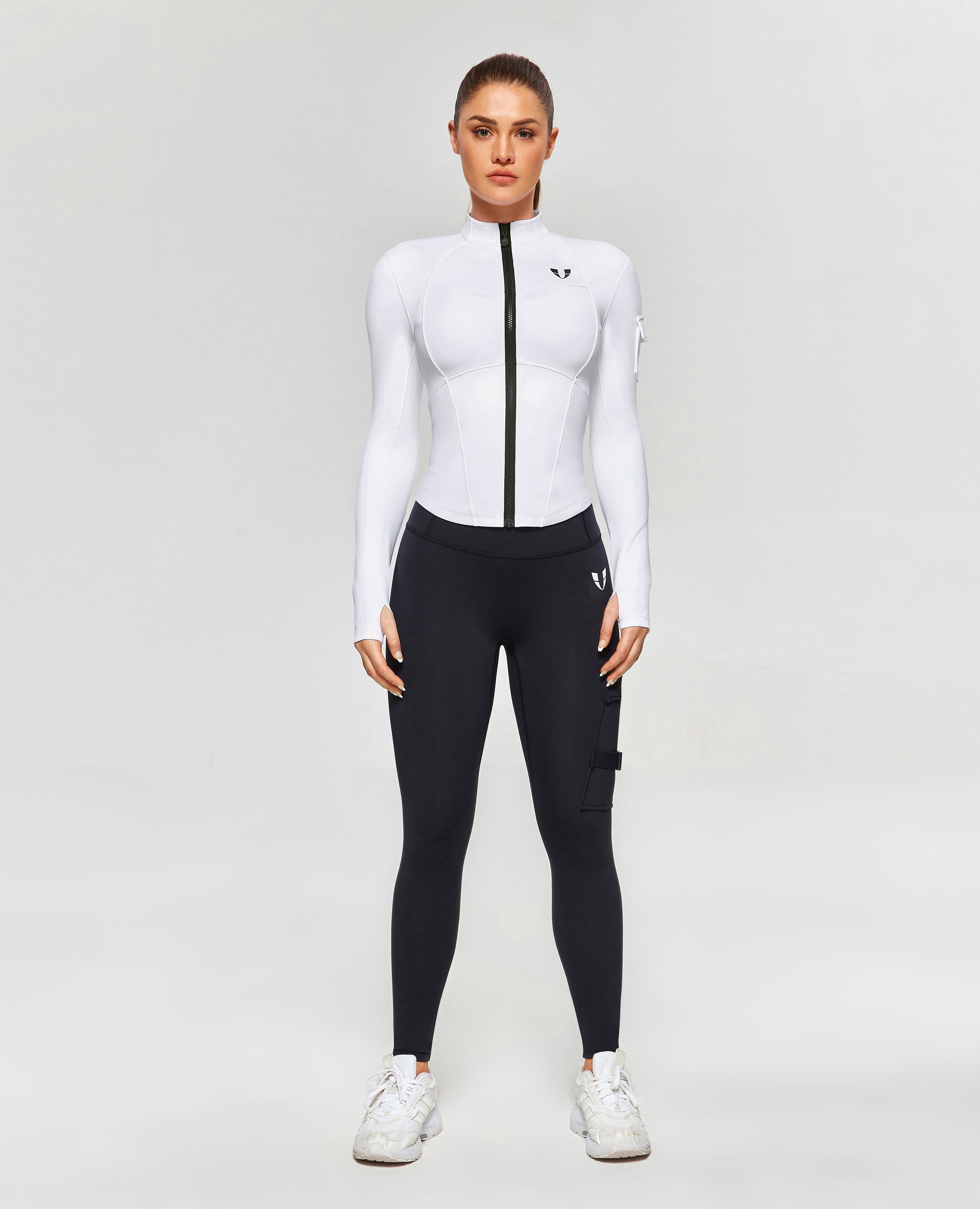 Stand Collar Fitness Moto Jacket - White