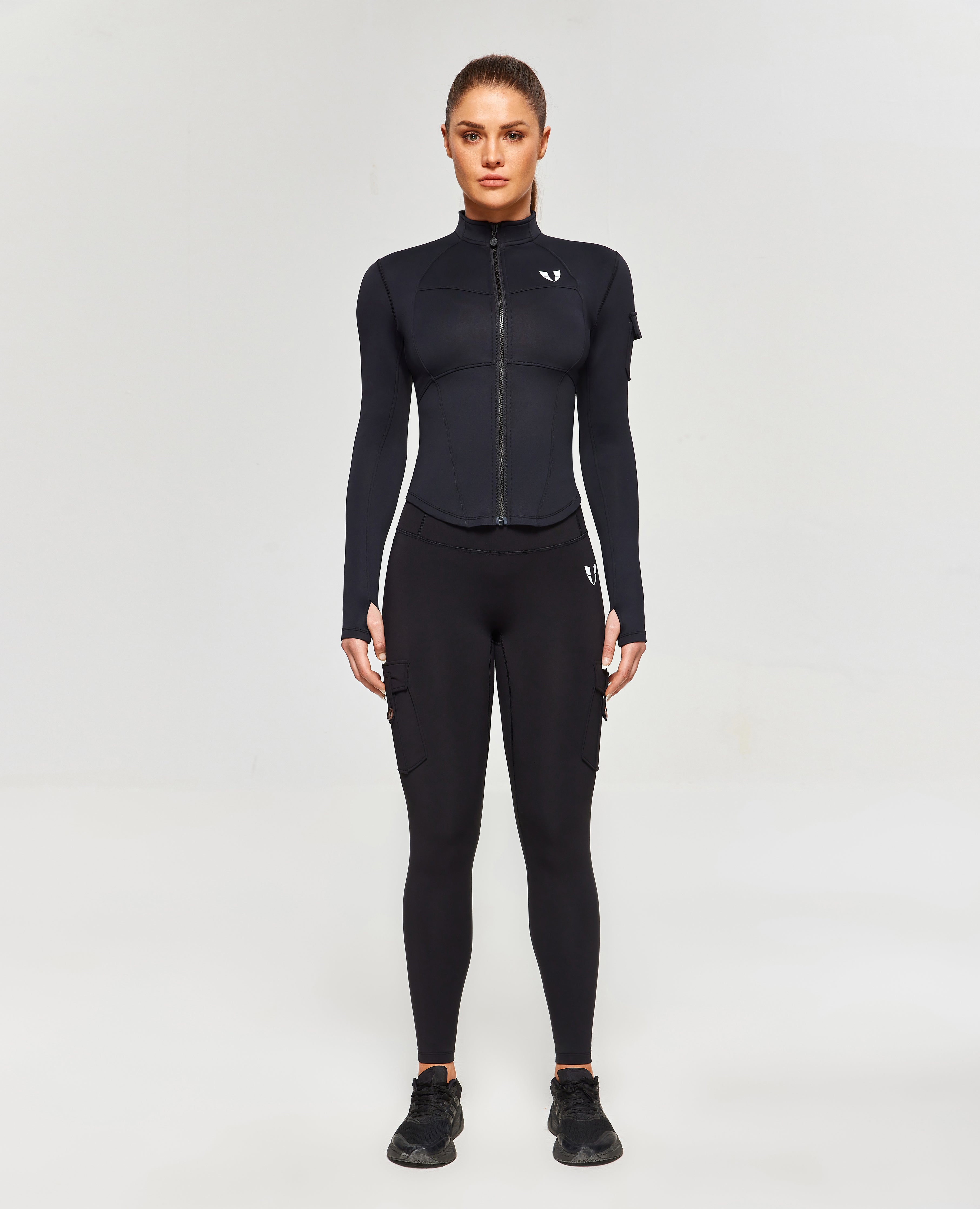 Stand Collar Fitness Moto Jacket - Black