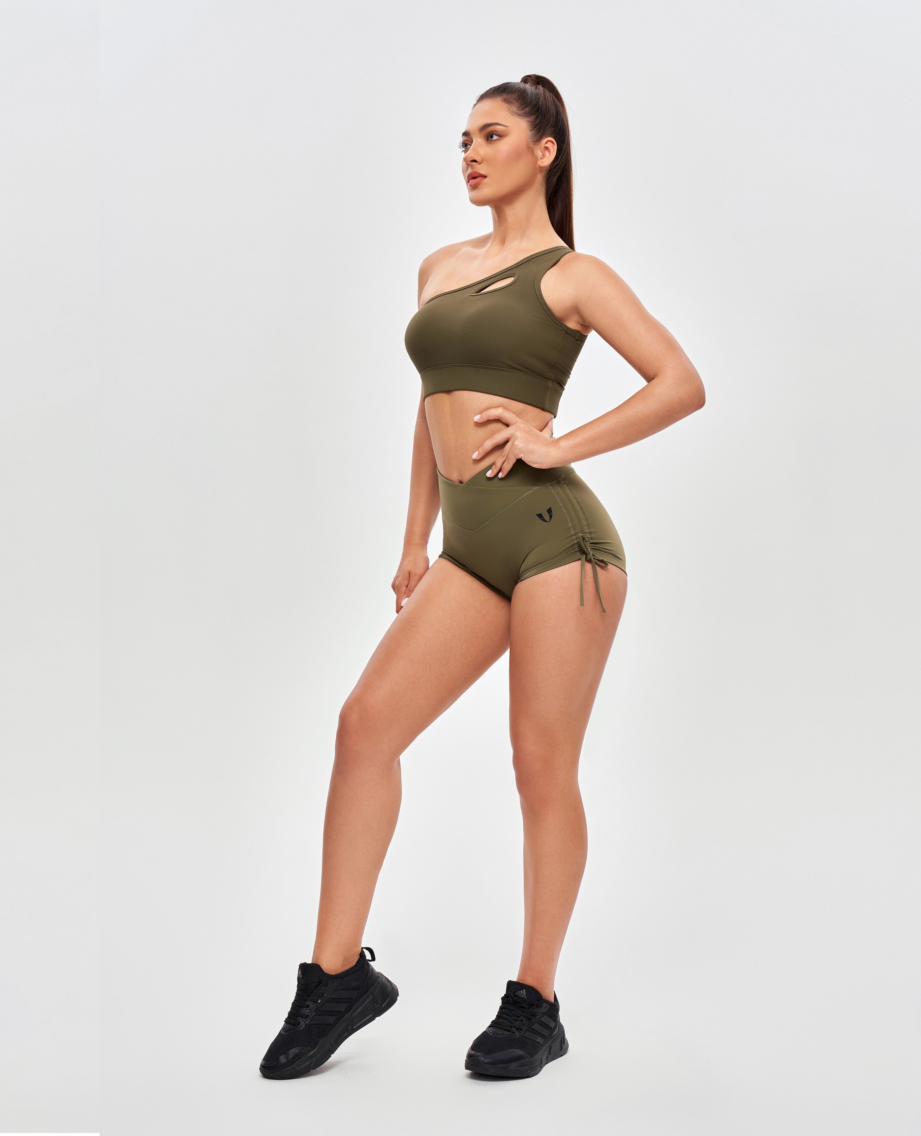 V-waist Scrunch Butt Shorts - Combat Green