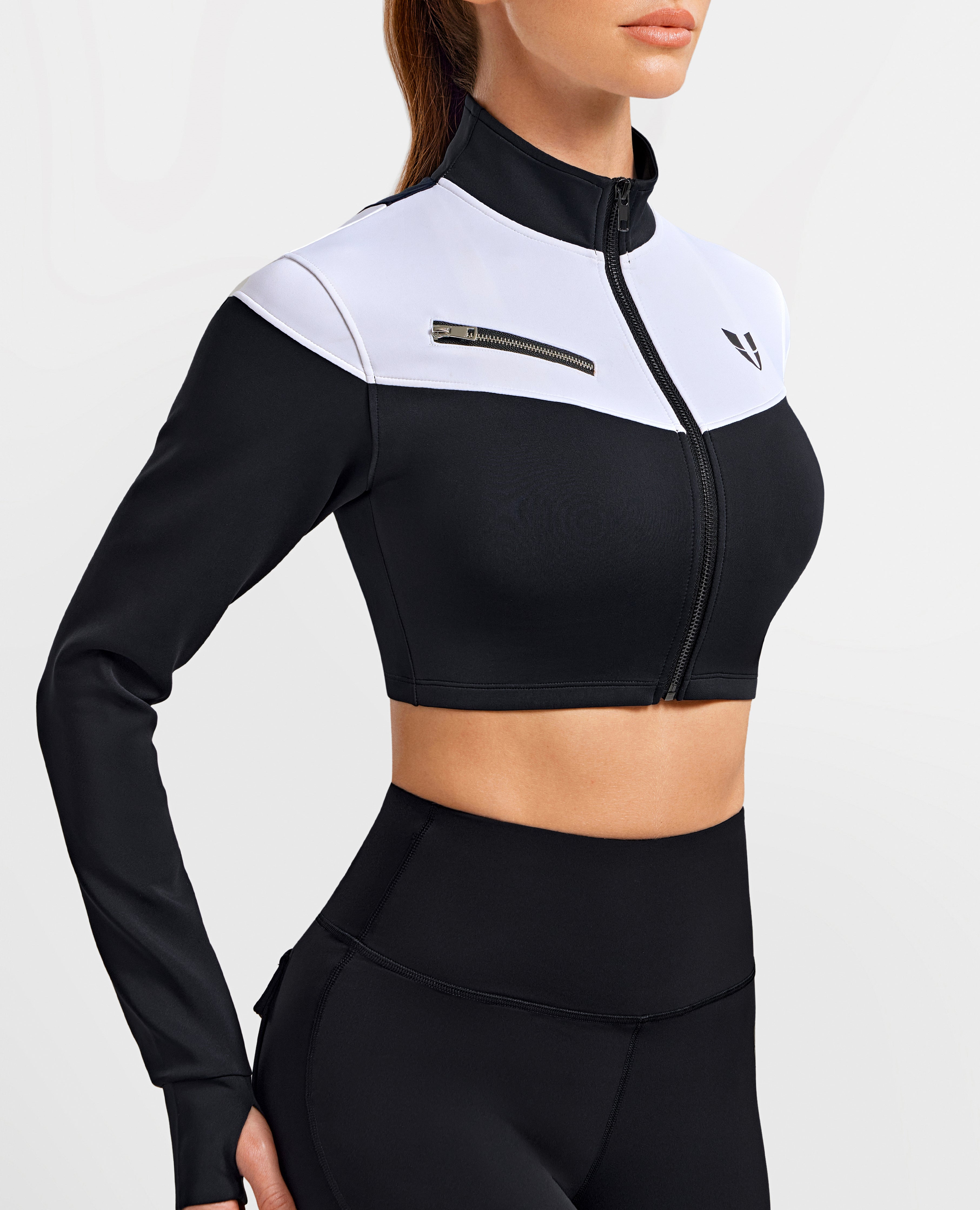 Vivid Fit Crop Jacket - Black and White