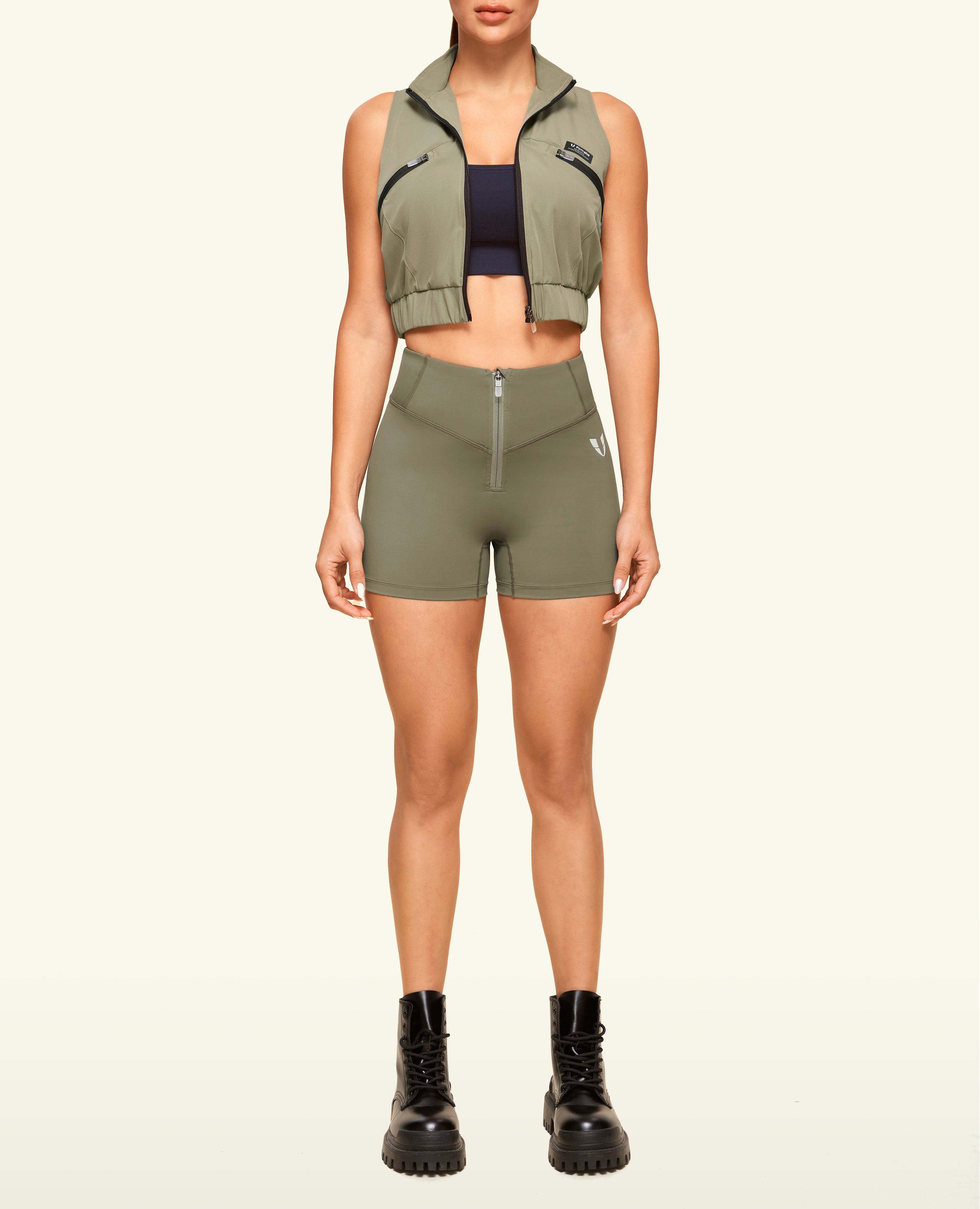 Zip Front Pocket Shorts - Army Green