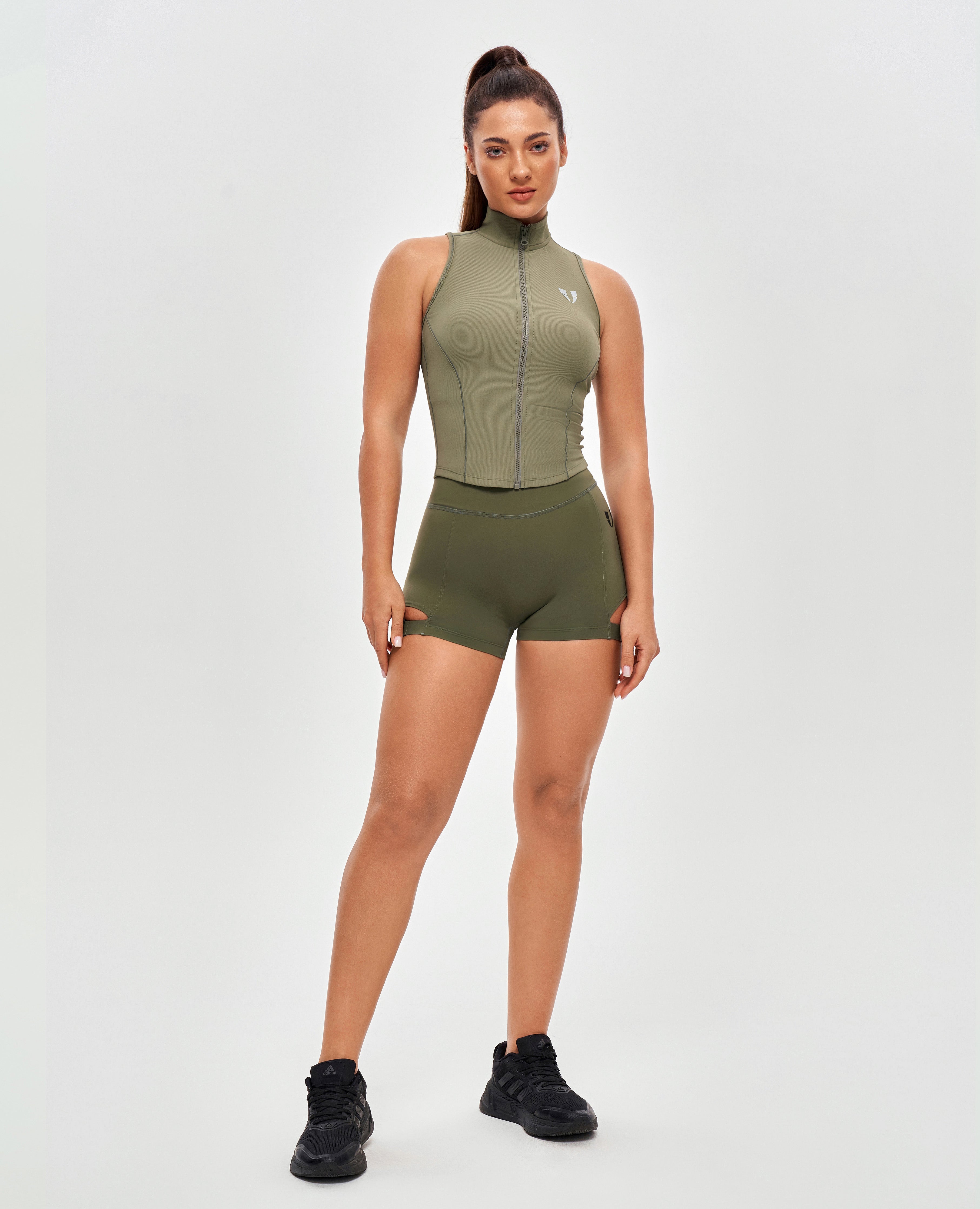 Ribbed Zip Up Tank - Olive Gray