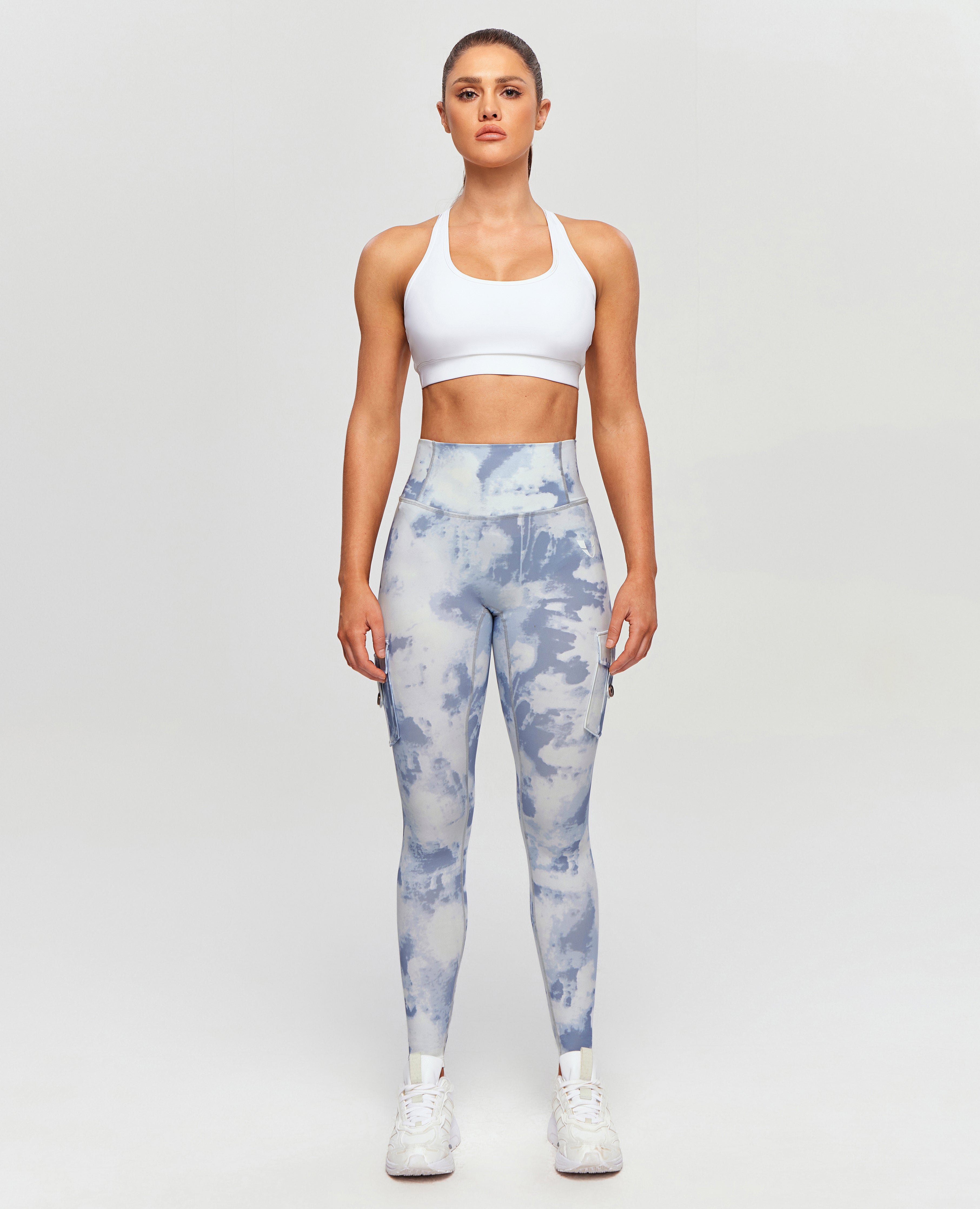 High Waisted Cargo Leggings - Grey blue Gradient