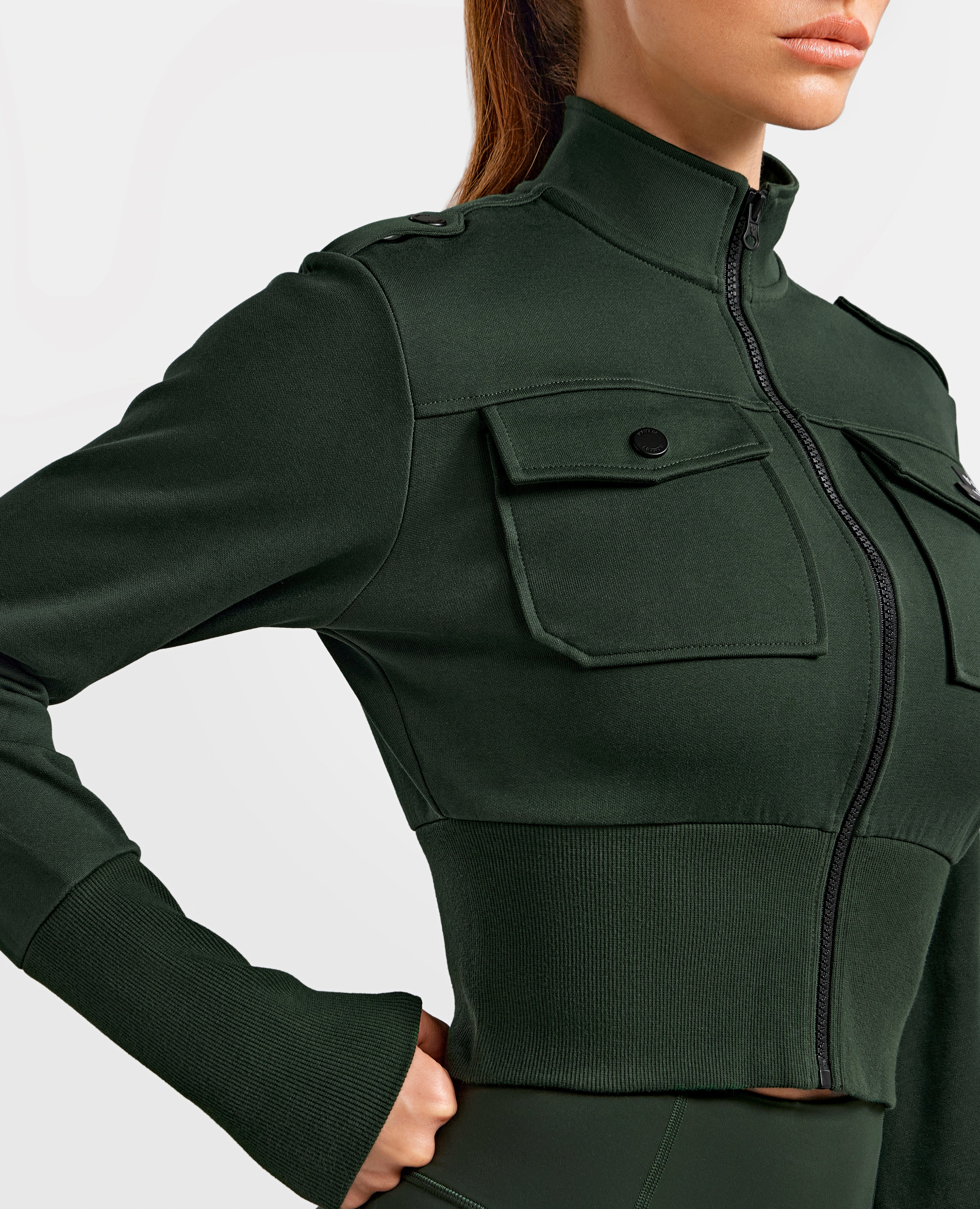 Loose Fit Active Crop Jacket - Dark Army Green