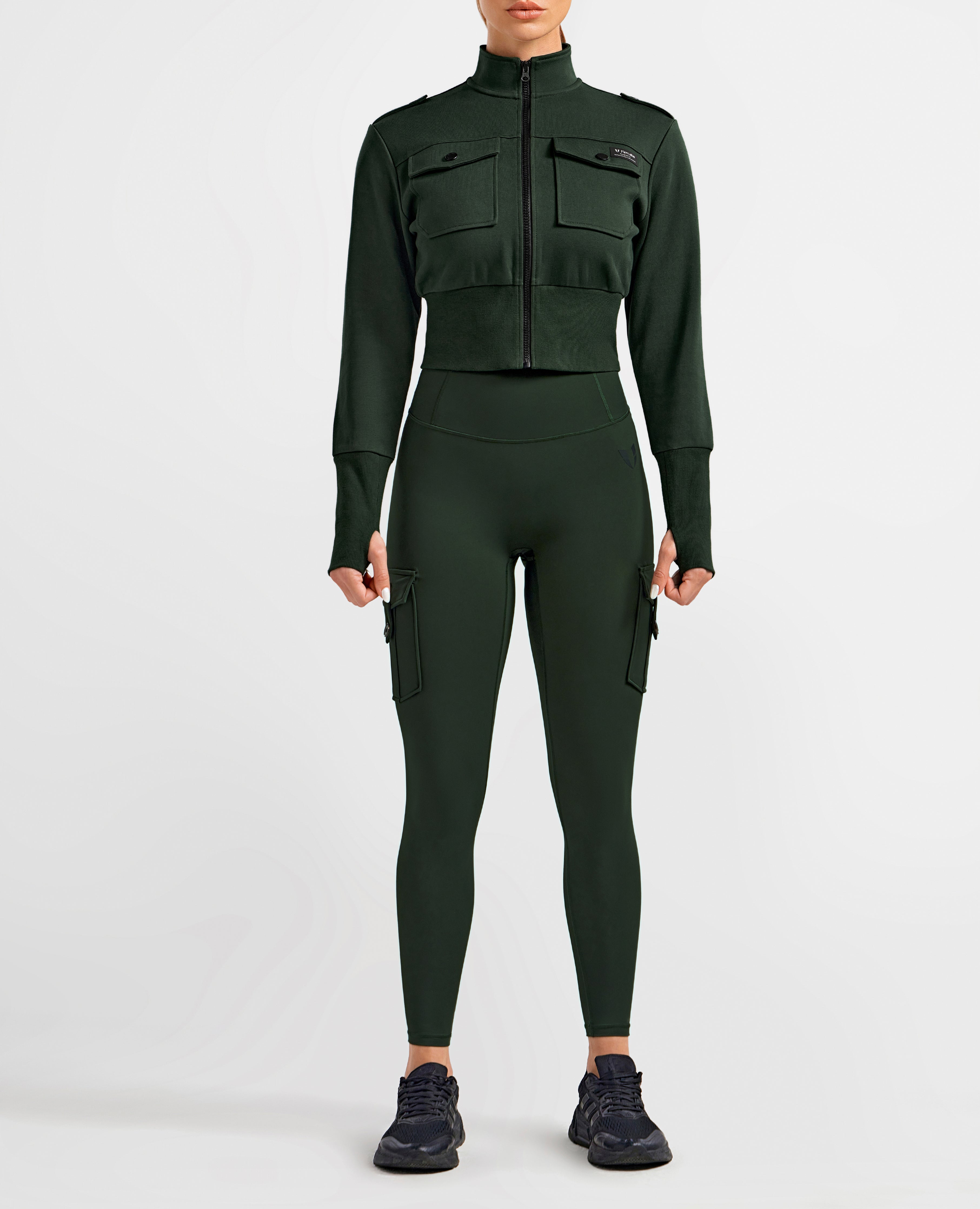 Loose Fit Active Crop Jacket - Dark Army Green