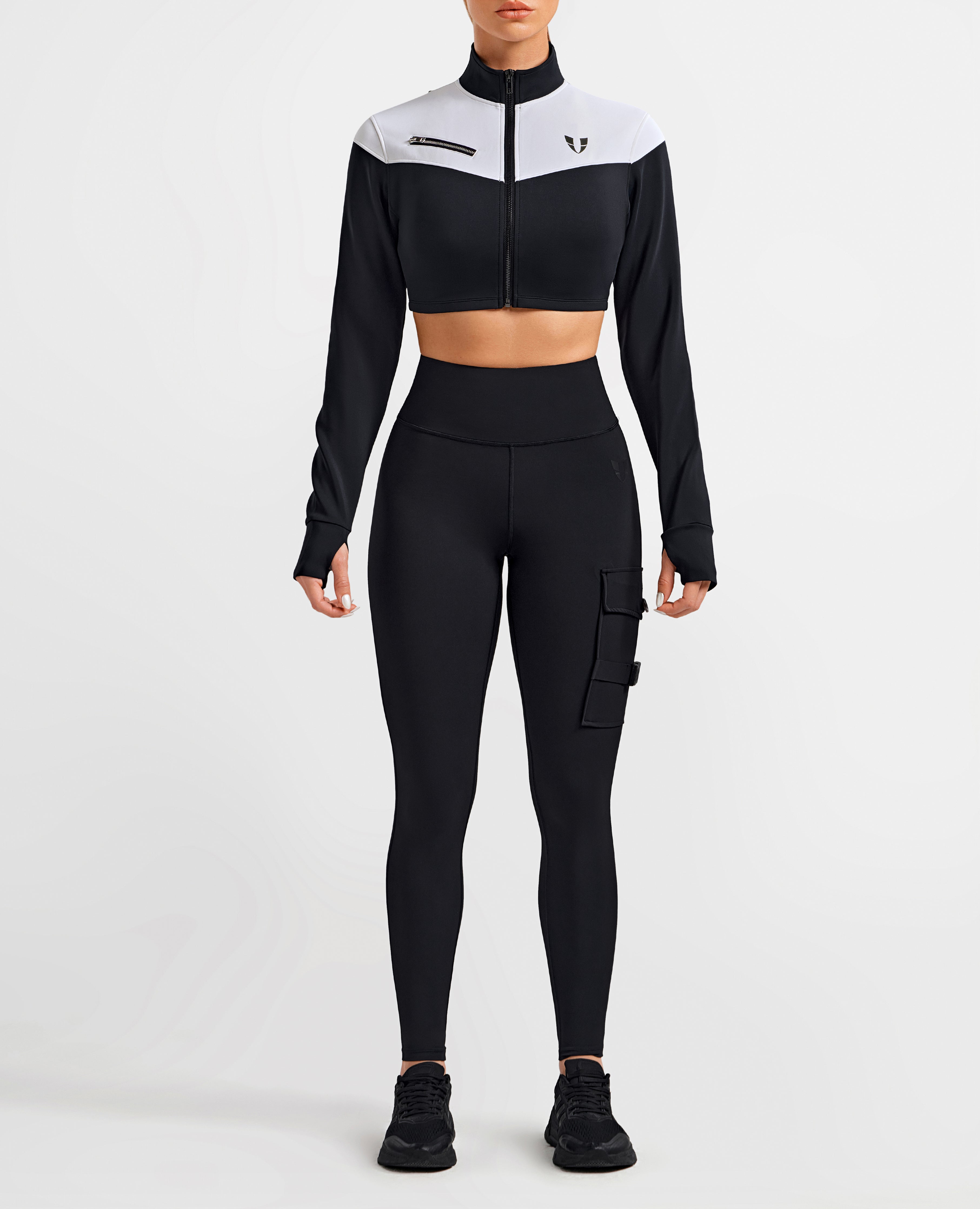 Vivid Fit Crop Jacket - Black and White