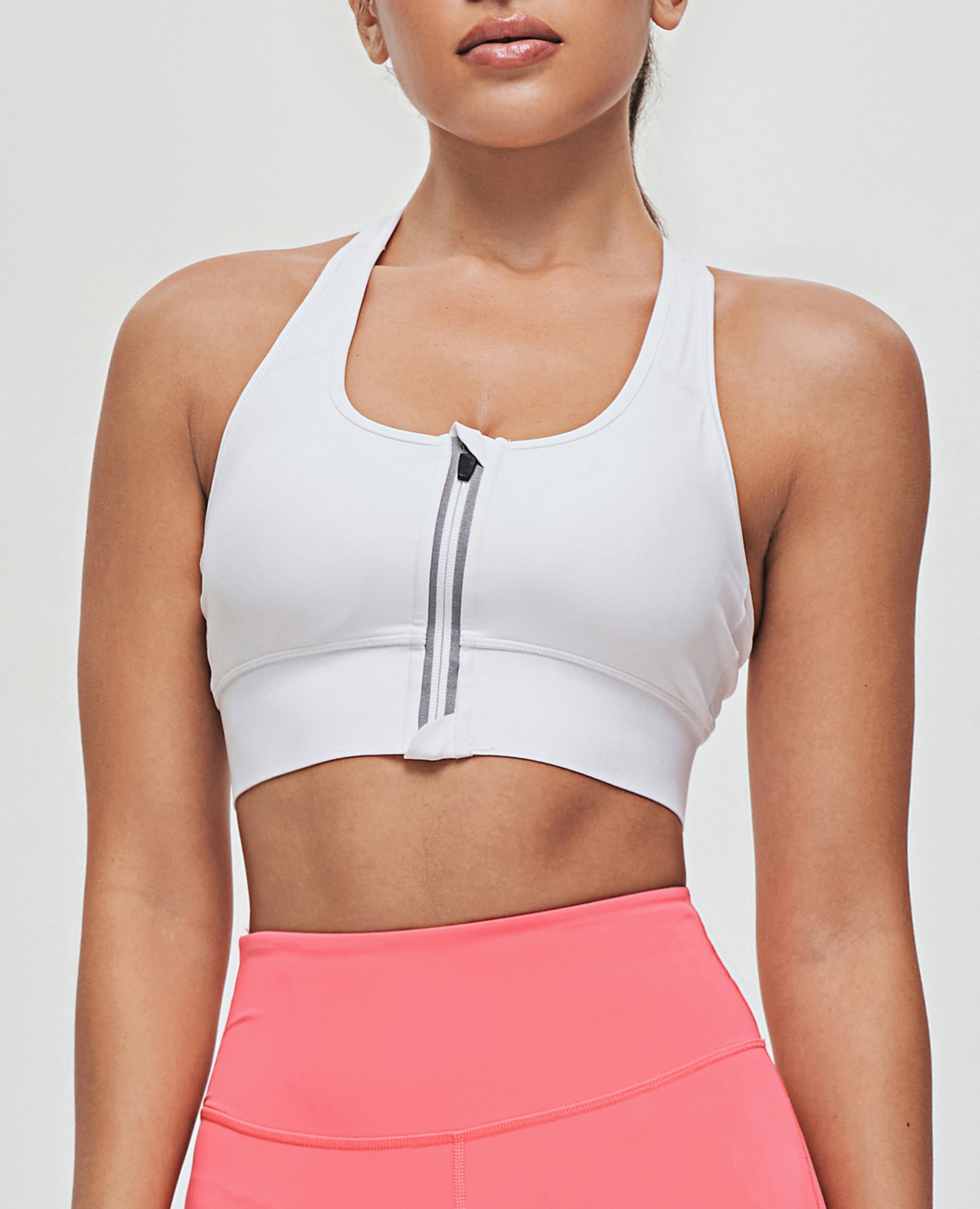 Free to Lead Zip Front Sports Bra - White