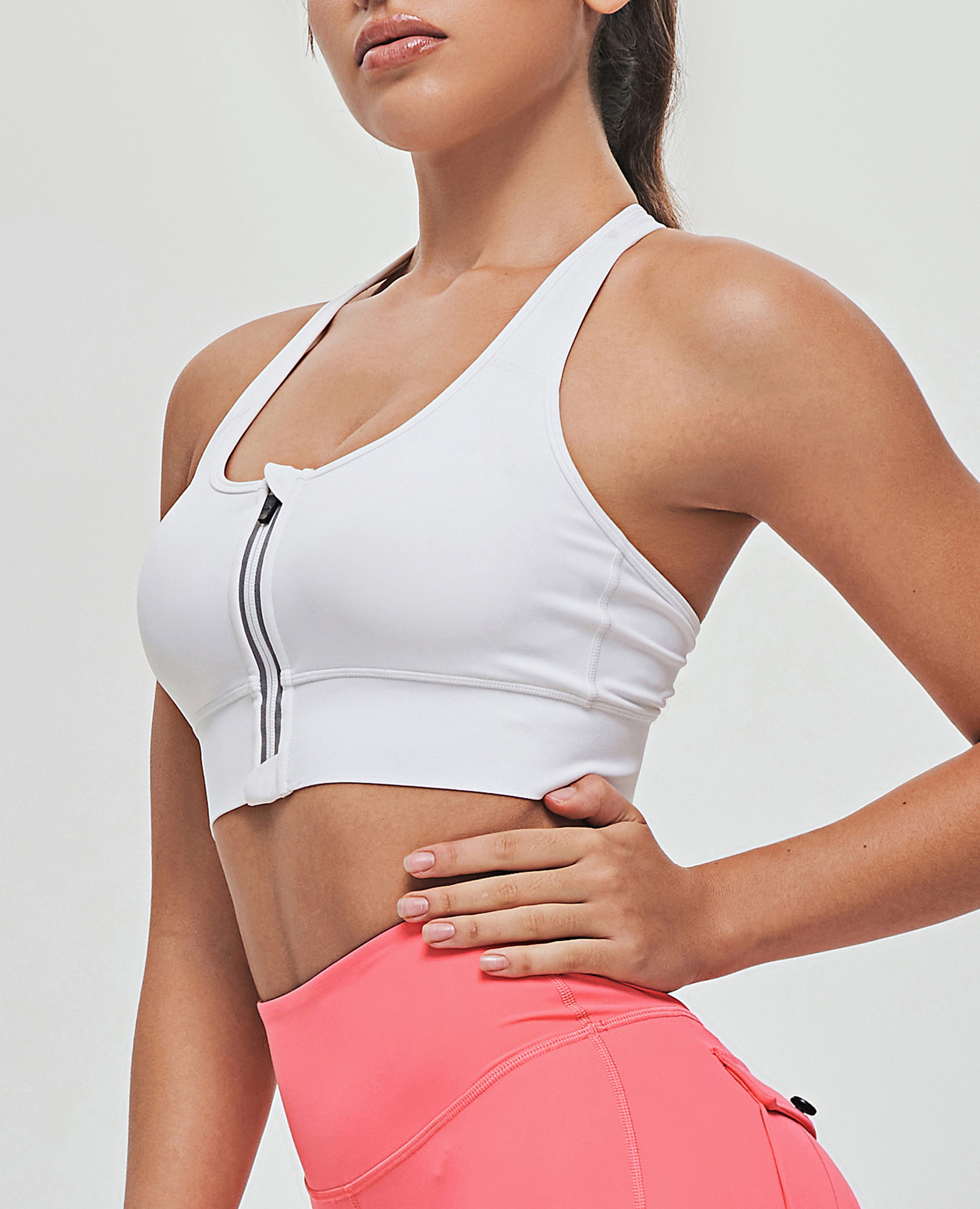 Free to Lead Zip Front Sports Bra - White