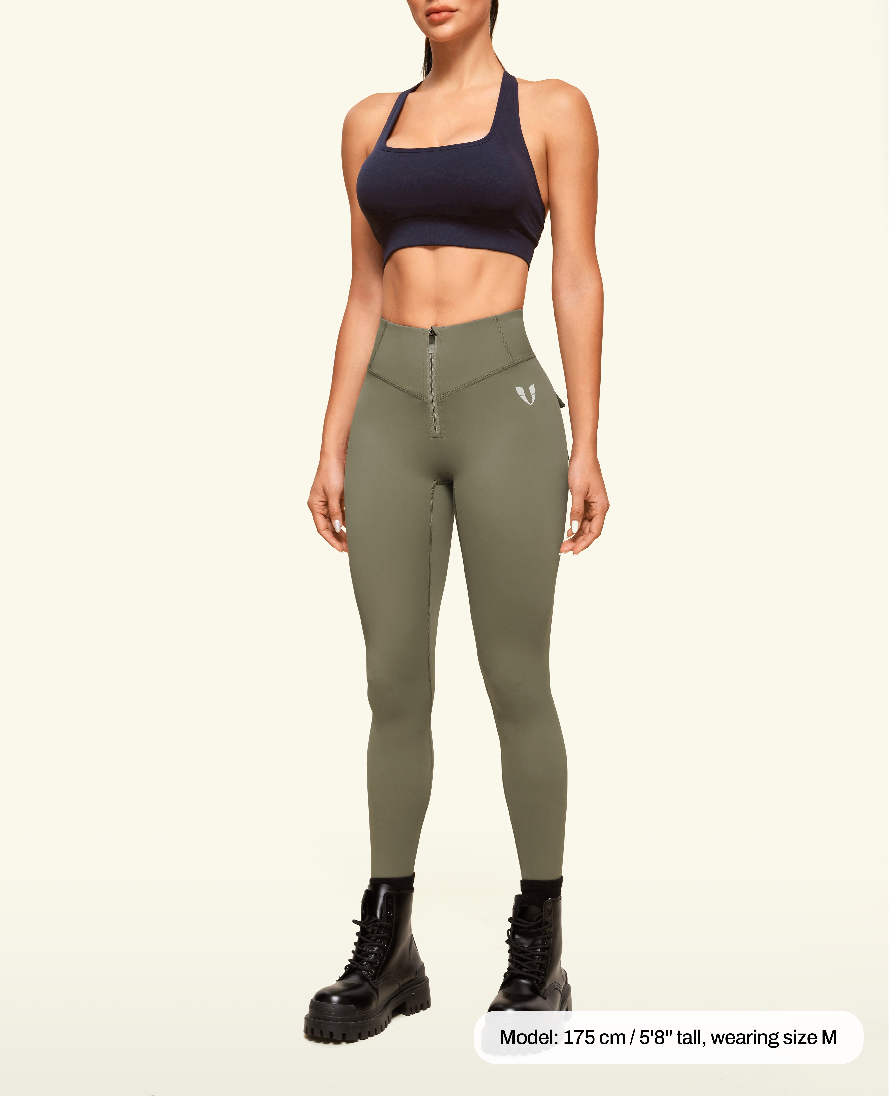 Zip Front Pocket Powerful leggings - Army Green