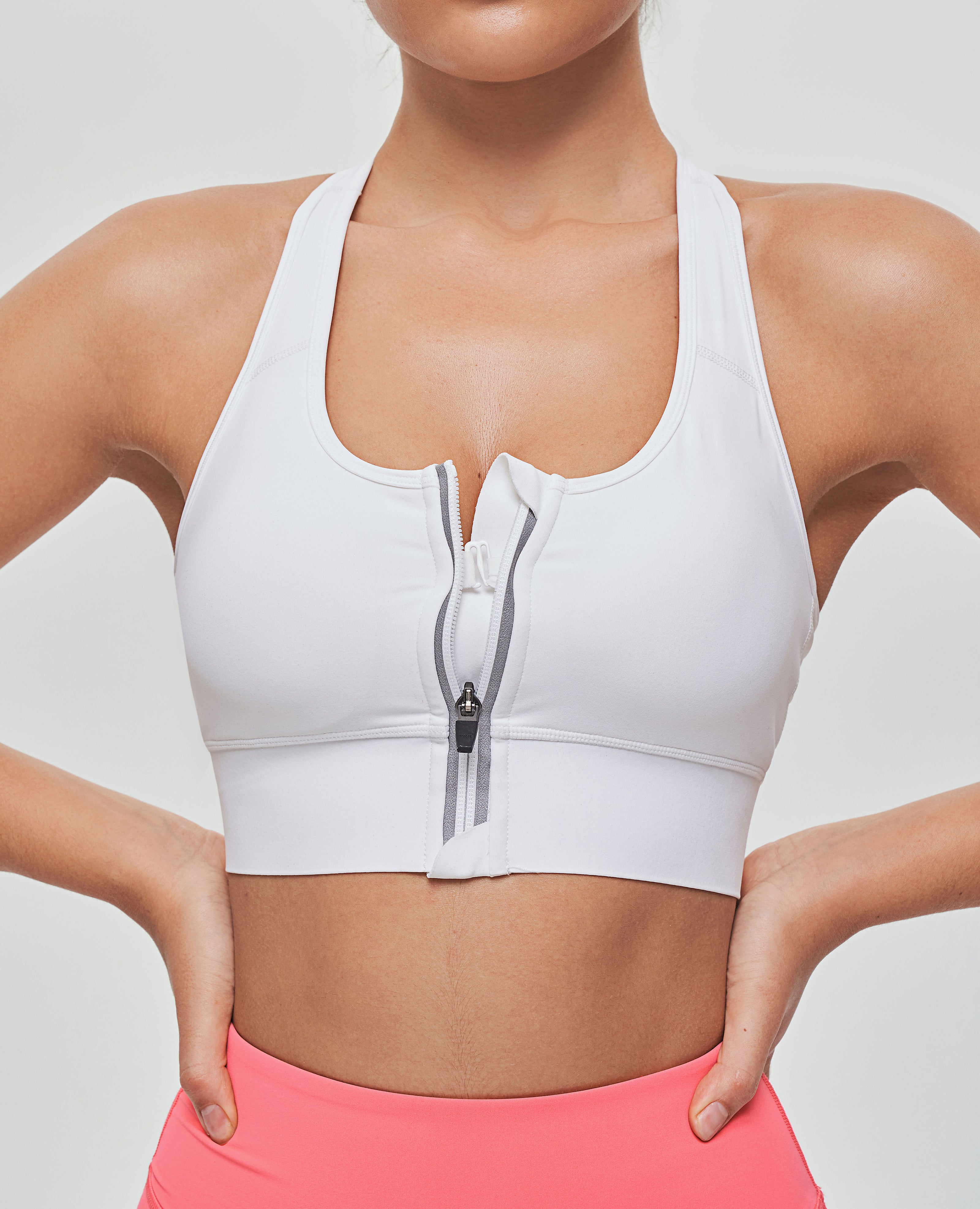 Free to Lead Zip Front Sports Bra - White