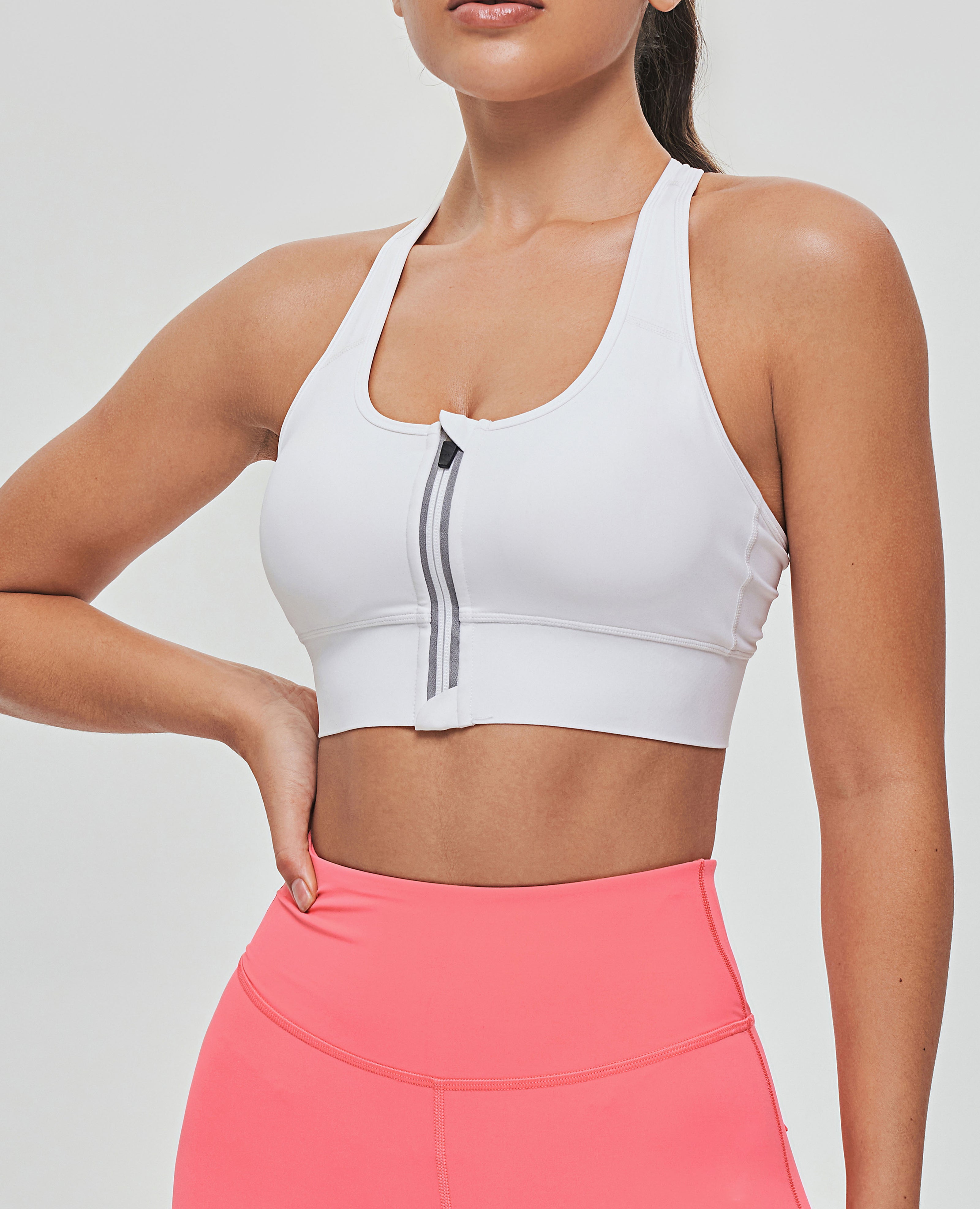 Free to Lead Zip Front Sports Bra - White