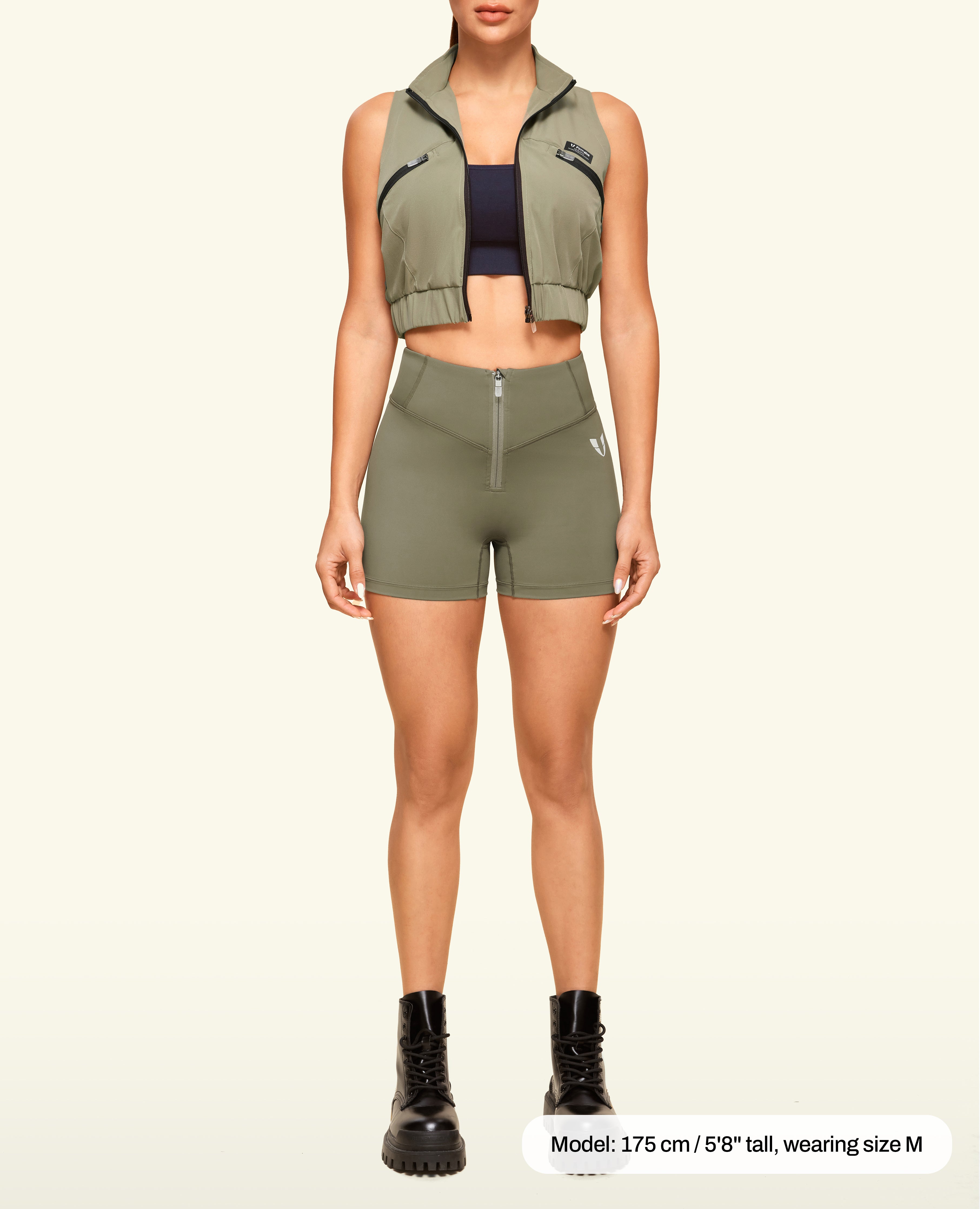 Zip Front Pocket Shorts - Army Green