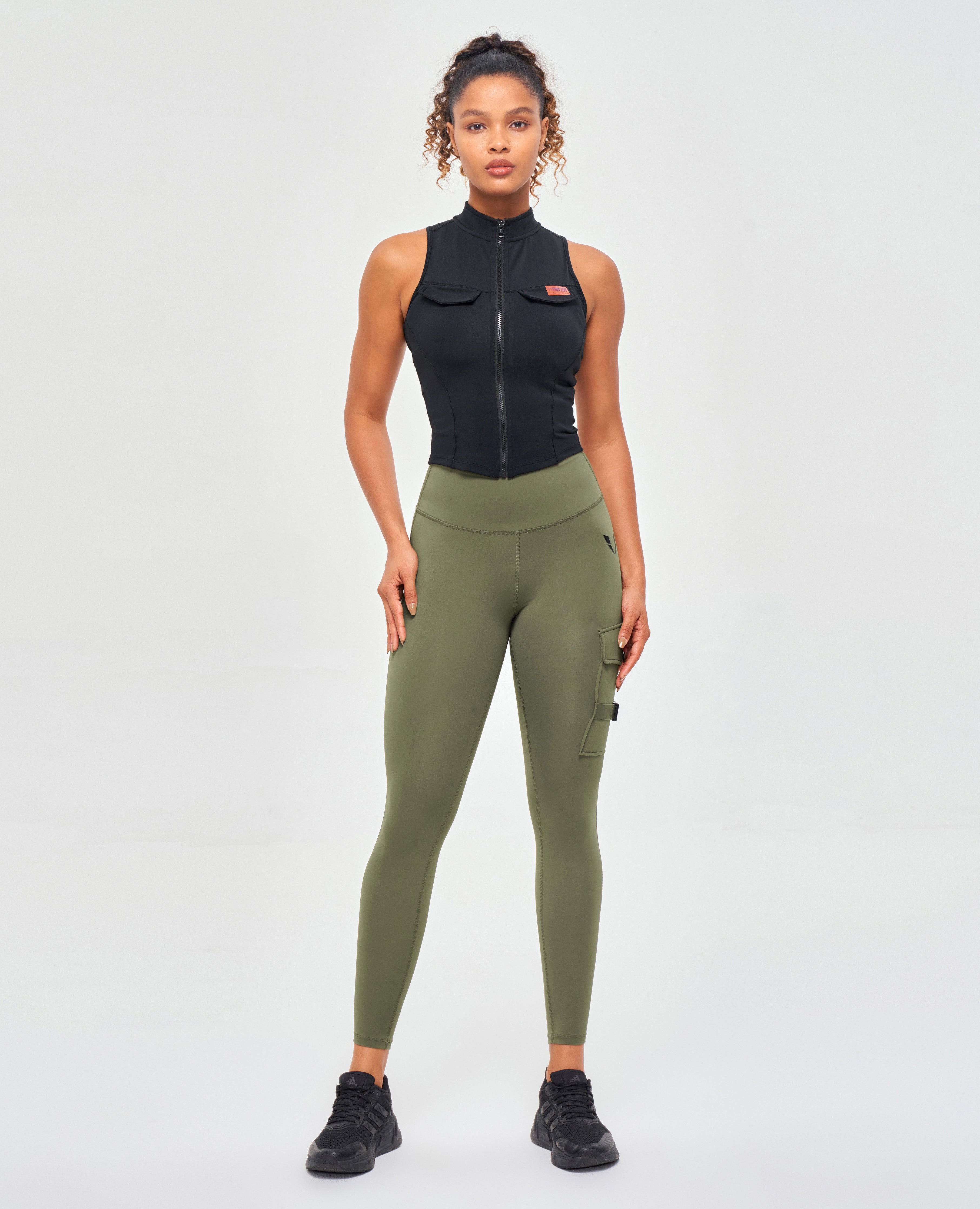 Cargo Pocket Flare Leggings - Olive Green, FIRM ABS