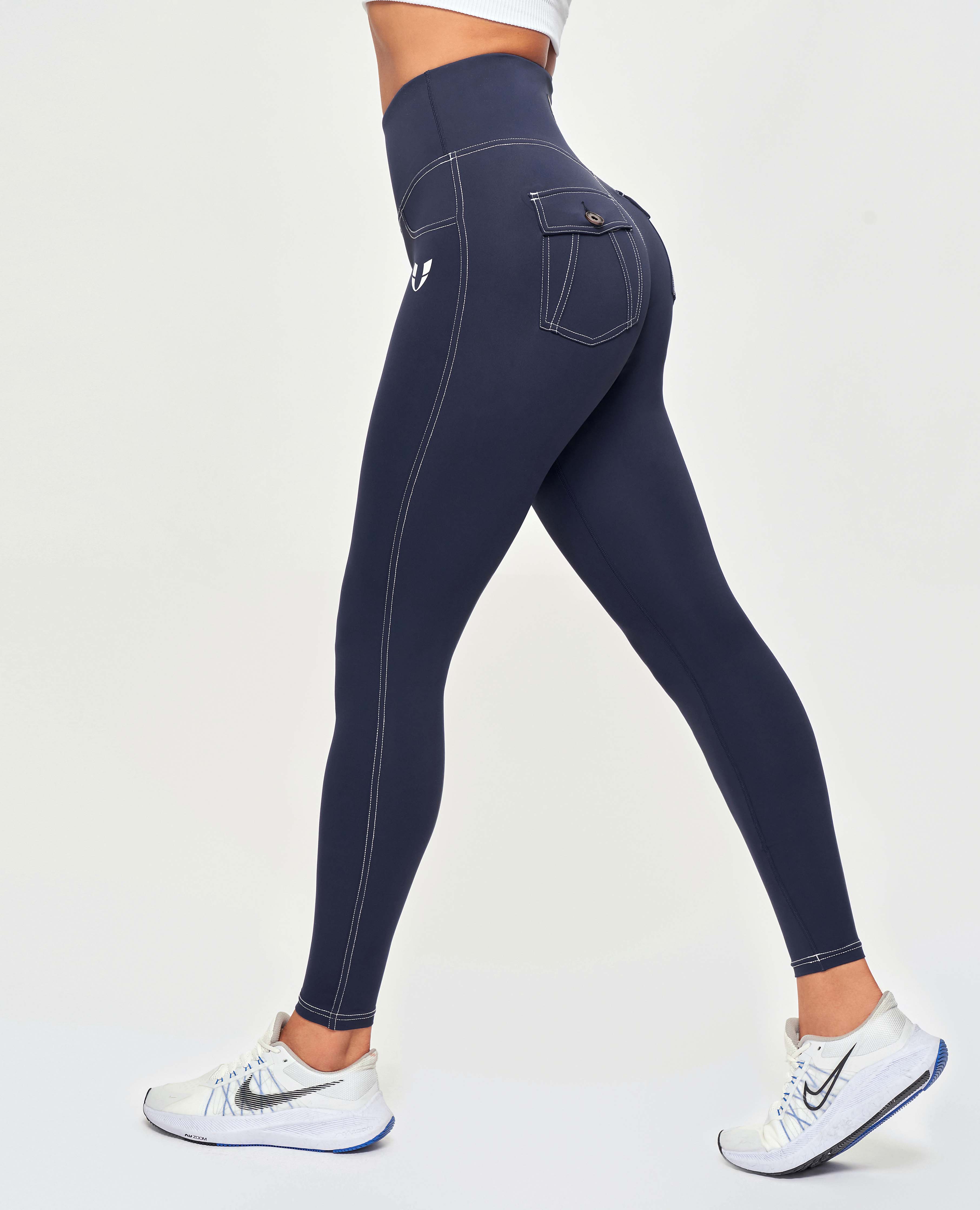Navy Blue Color High Waist Elastic Leggings - China Sports Leggings and  Workout Leggings price