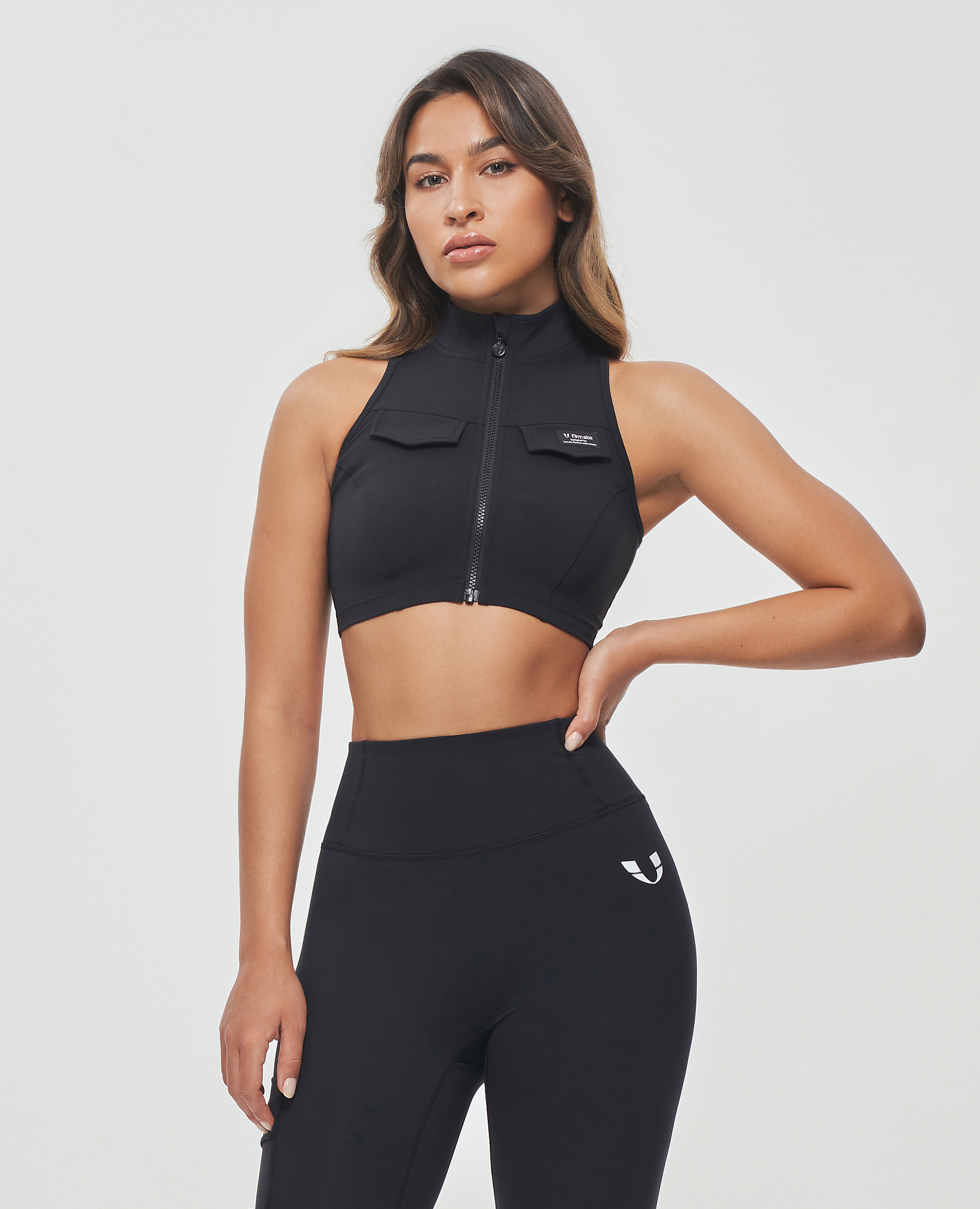FIRM ABS - We're loving this unique all-black gym wear set! SCOOP NECK  SPORTS BRA:  CARGO V WAIST 7/8 LEGGINGS:   - - thx @therealalilee #FIRMABSwomen  #workoutwithFIRMABS - - - - #