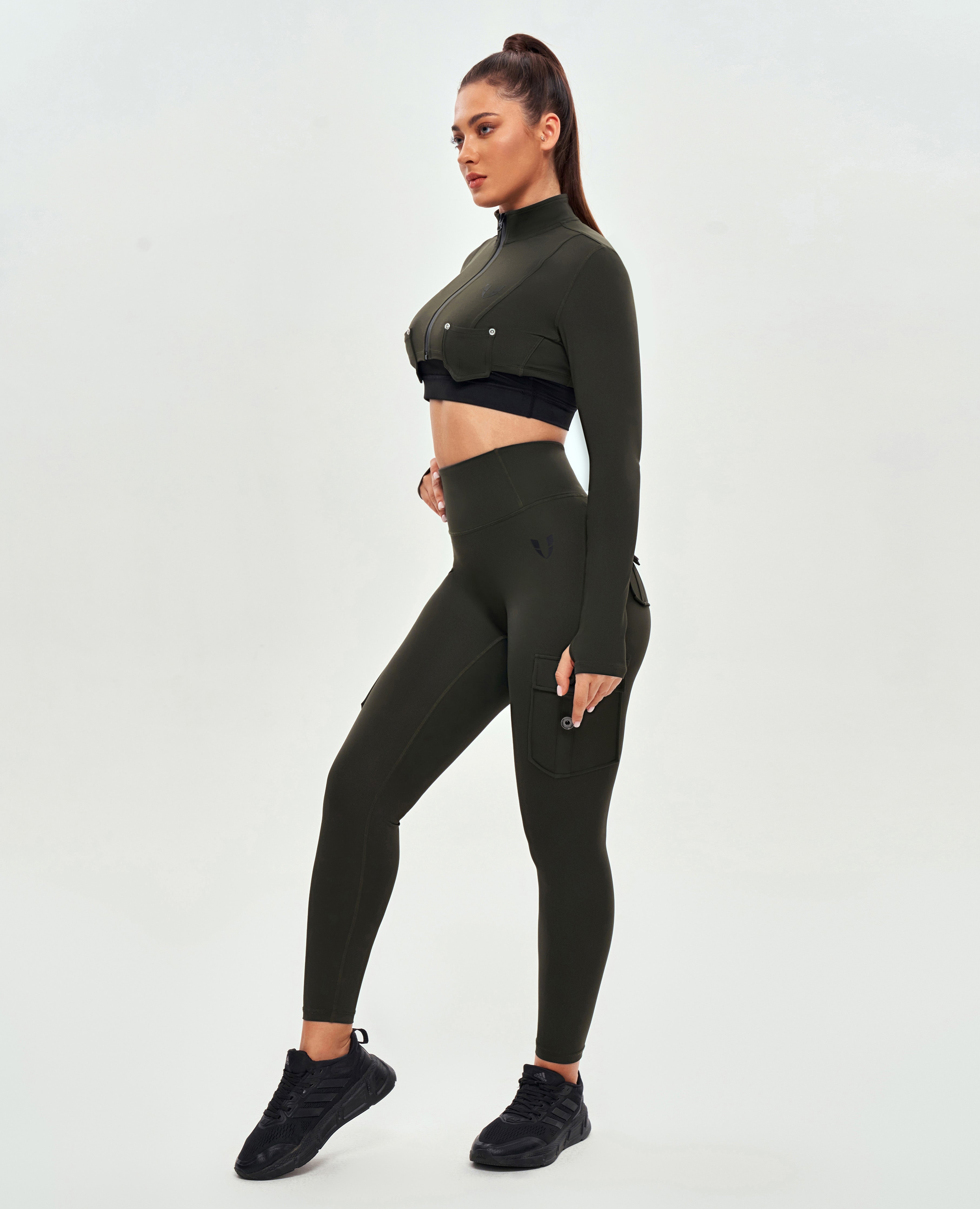 High Waisted Cargo Leggings - Deep Sea Green