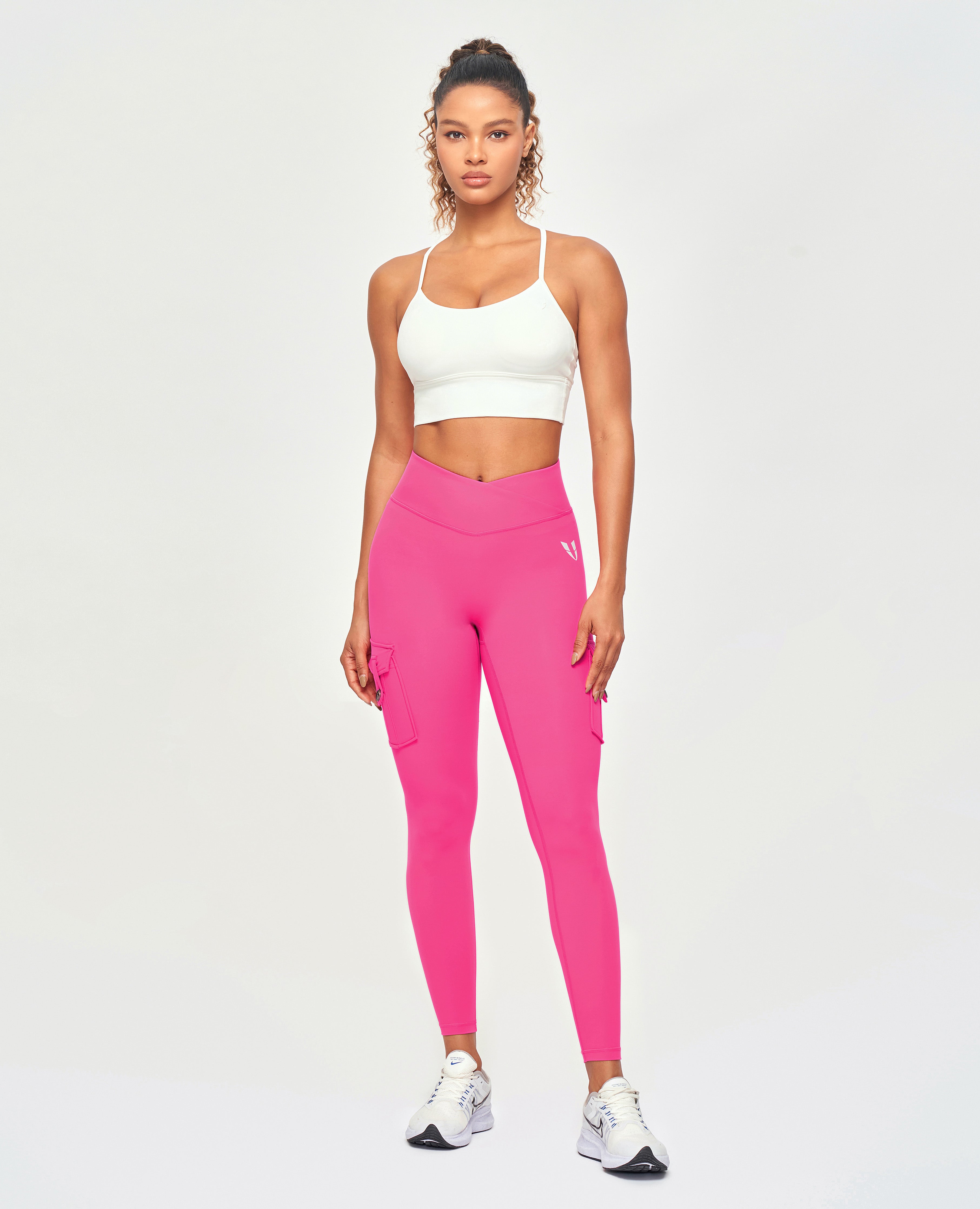 V-waist Cargo Leggings Neon Pink