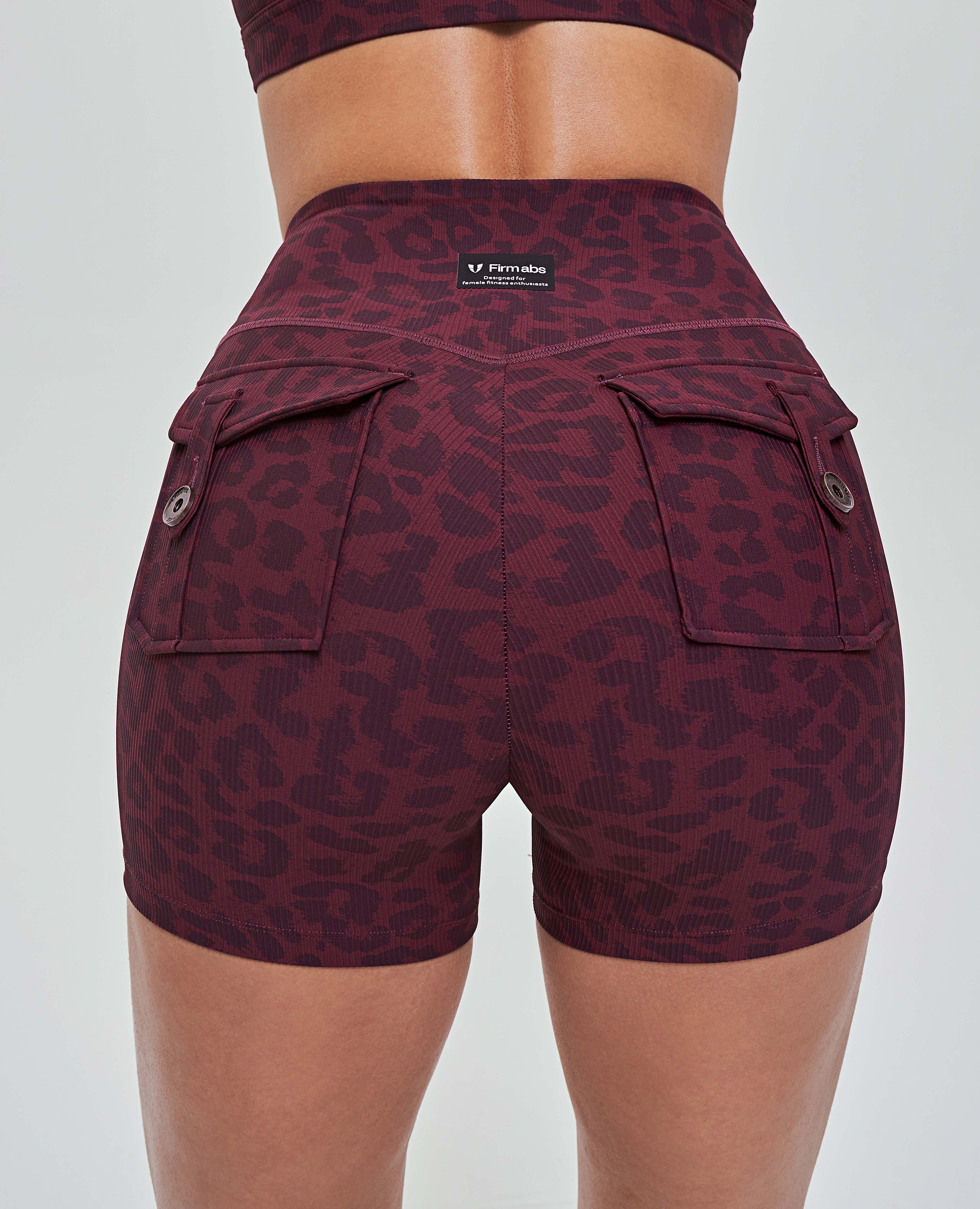 V waist Cargo Shorts Red Leopard FIRM ABS